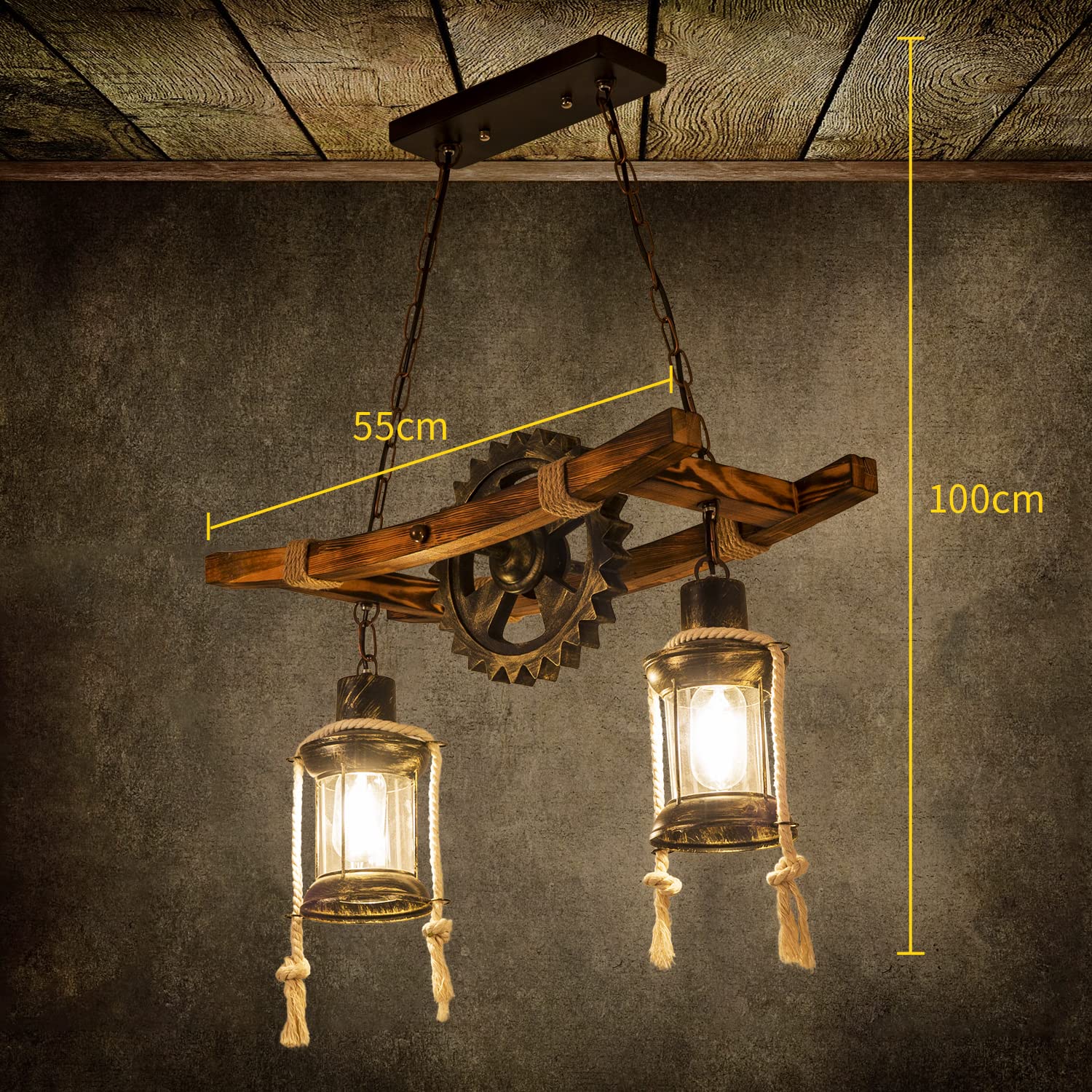 Pendelleuchte Holz deckenleuchte Vintage Retro Metal Hängelampe | Eiche Hängeleuchte Esszimmer pendellampe Rustikale Landhaus Leuchte Schlafzimmer kronleuchter Wohnzimmer Leuchte küchenlampe