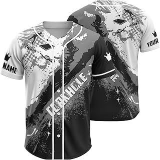 Cornhole Baseball Jersey Customizable Toss a Bean Bag and Paint Splatter Button Up Shirt for Men Who Toss Bean Bags