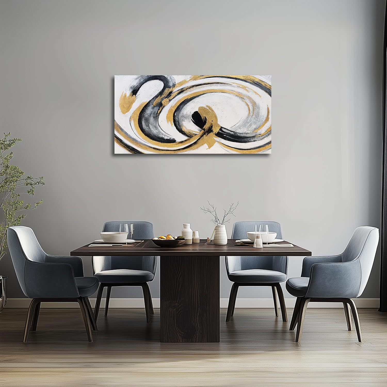 JBD JIETUAN Abstract Wall Art White and Black Wall Decor Dynamic Fluid Lines Artwork Unique Canvas Painting for Living Room Dining Room Office Home Decor 20x40 Inches