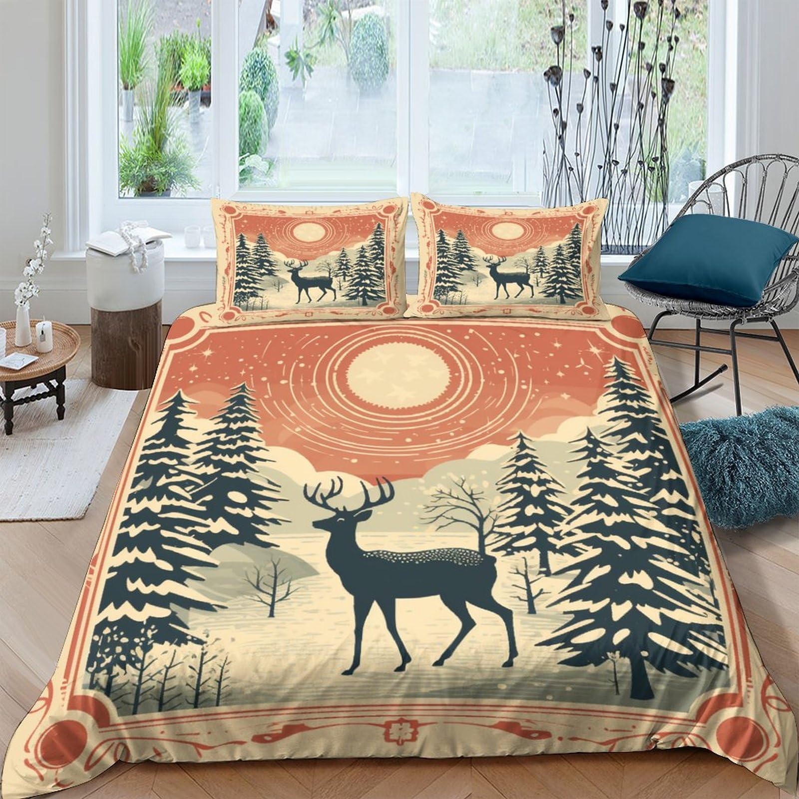Housse de couette Noël rétro timbre 3D pour transformer votre chambre aux fêtes de fin d'année
