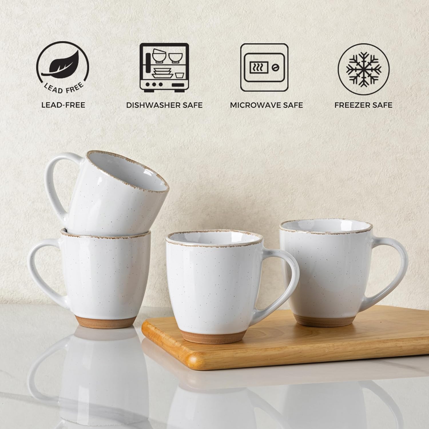 AmorArc 12oz Ceramic Coffee Mugs set of 6, Stylish Coffee Mugs with Rustic Terracotta Underside for Latte/Cappuccino/Milk/Cocoa, Dishwasher&Microwave Safe, White - Image 6