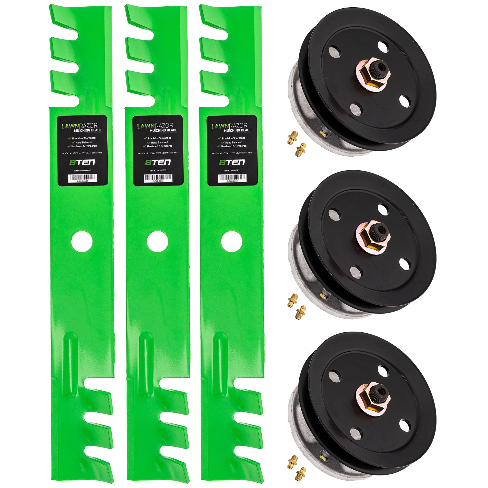 8TEN Spindle Toothed Blade Kit for John Deere Scotts 54 inch Deck 325 335 345 355D F735 G100 GS30 GS45 GS75 AM121229