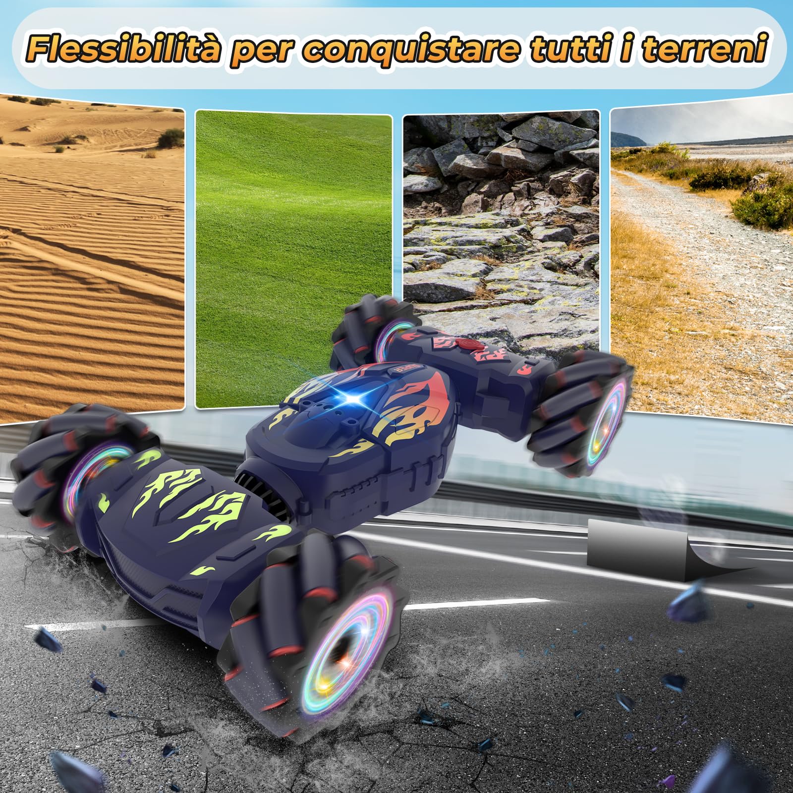 Pristar Macchina Telecomandata Auto RC Stunt Car con Luce e Spray con la Mano, Macchine Telecomandate 2.4 GHz 360° Rotazione Auto Telecomandata Macchine Telecomandate Regalo per Bambini 6 8 9 10 Anni