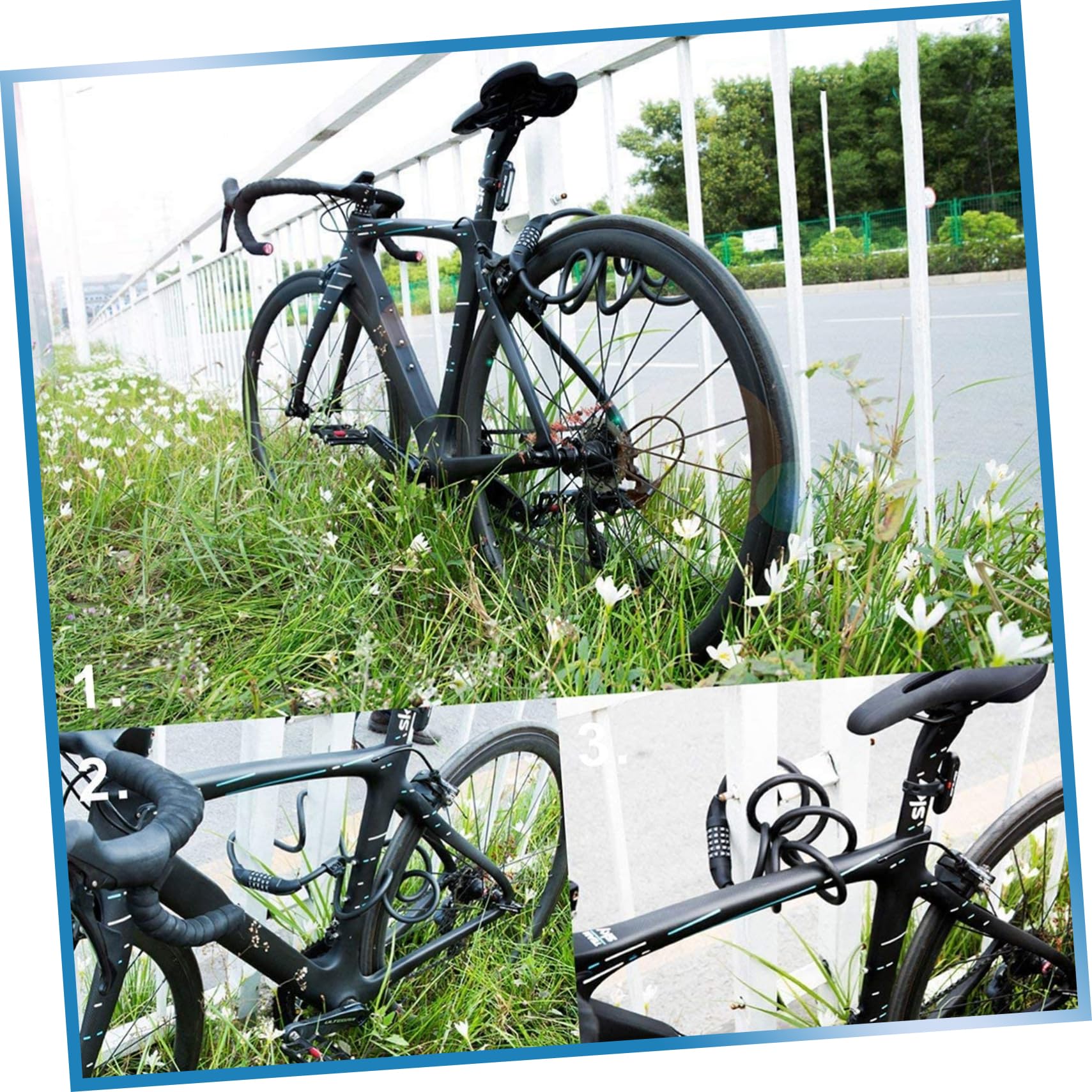 Lucchetto Catena Bici Antifurto Combinazione 5 Cifre Nero | Cavo in Wirerope, Rivestimento Protettivo in Pvc, Struttura Abs, per Accessori Cycling