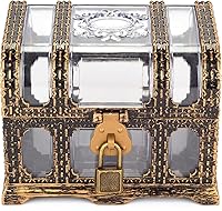 Vista 4 de Plastic Transparent Antique Pirate Treasure Box with Lock and Key, Treasure Toy Box Prizes for Kids, Pirate Party Decor