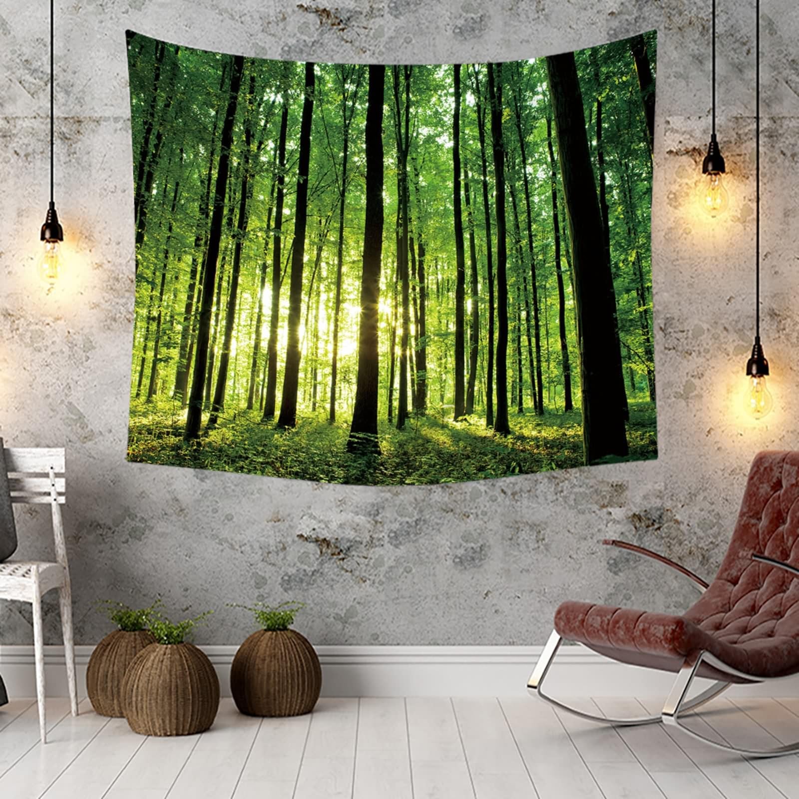 Daesar Bos wandtapijten, wandtapijt groen bruin bos en beek landschap opknoping tapijt voor slaapkamer woonkamer slaapzaal wanddecoratie, 260 x 240 cm