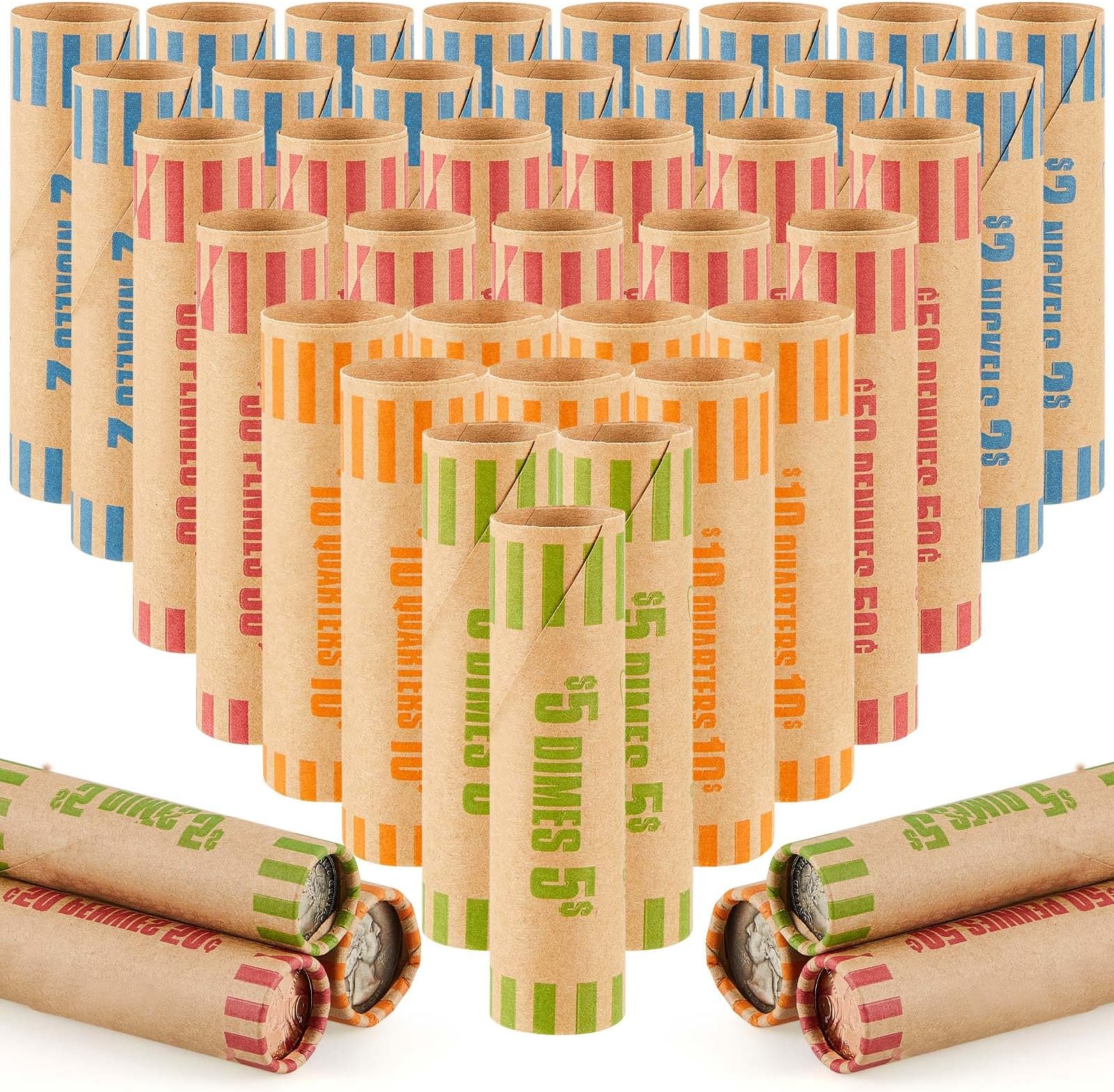 512 Pieces Assorted Coin Wrappers Rolls Preformed Coin