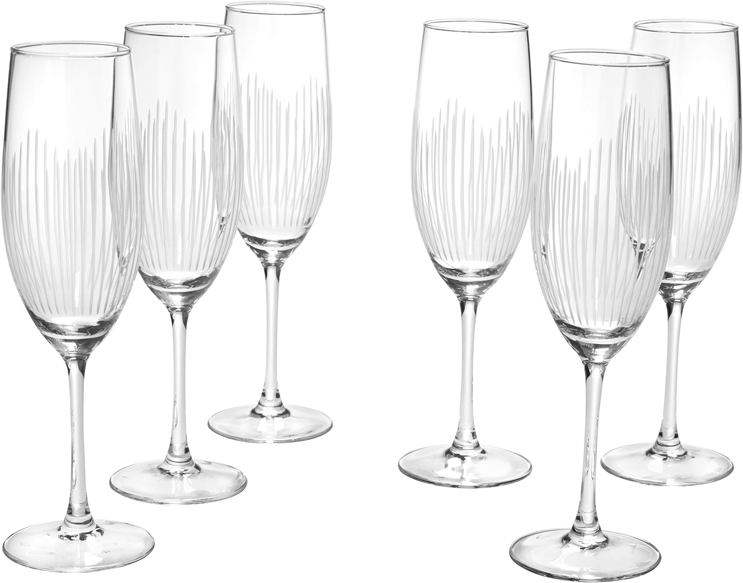 Amazon Brand – Rivet Modern 8 oz. Champagne Glass, Clear with Decorative Etching - 6-Pack