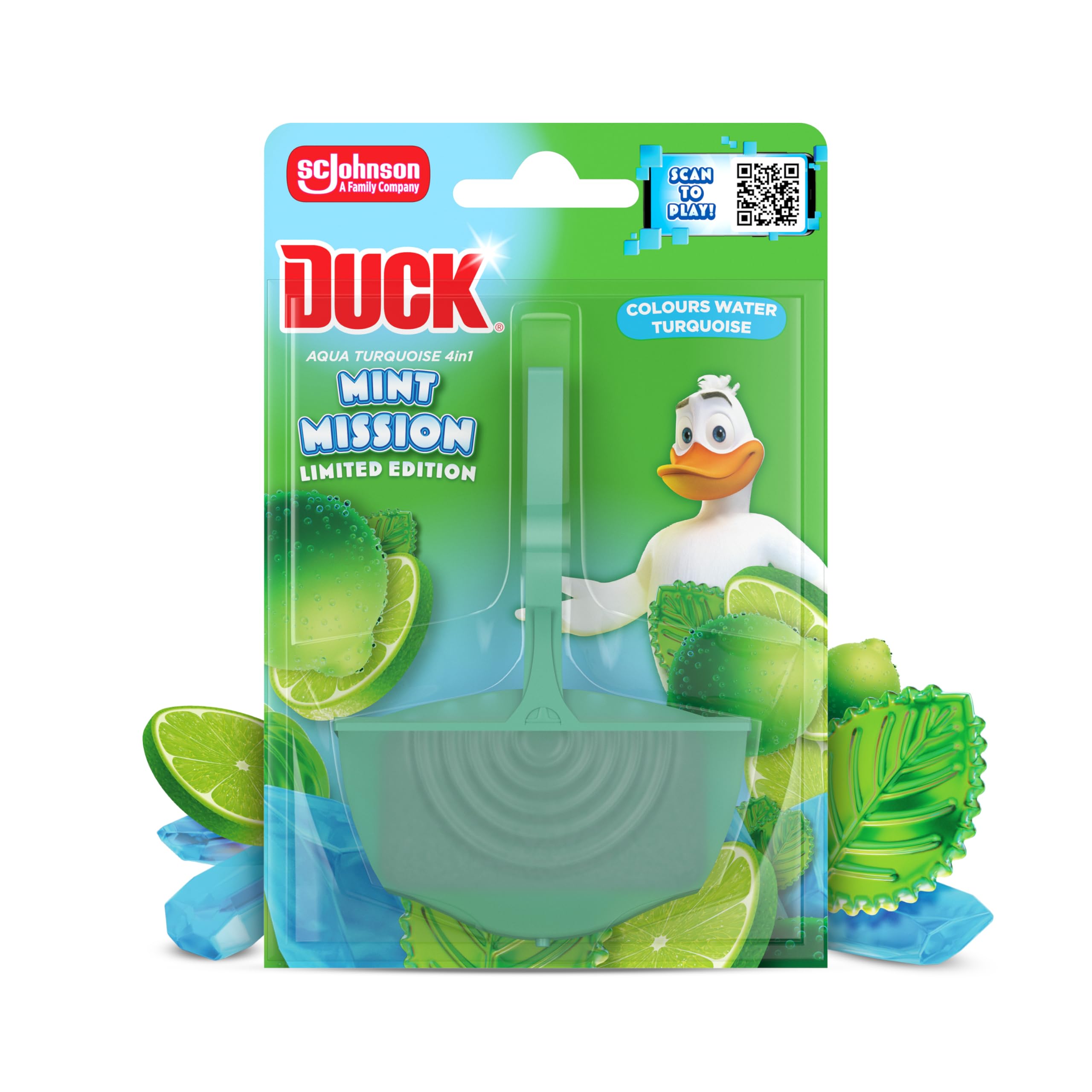 Duck Colouring Toilet Rim Block, Mint Mission, Foaming Toilet Bowl Cleaner, Long-lasting Fragrance, 36g