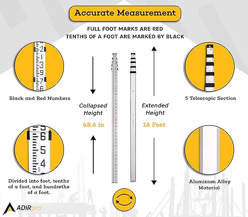 Miniatura 3 de Varilla medidora de aluminio de AdirPro dividida en décimas de pie