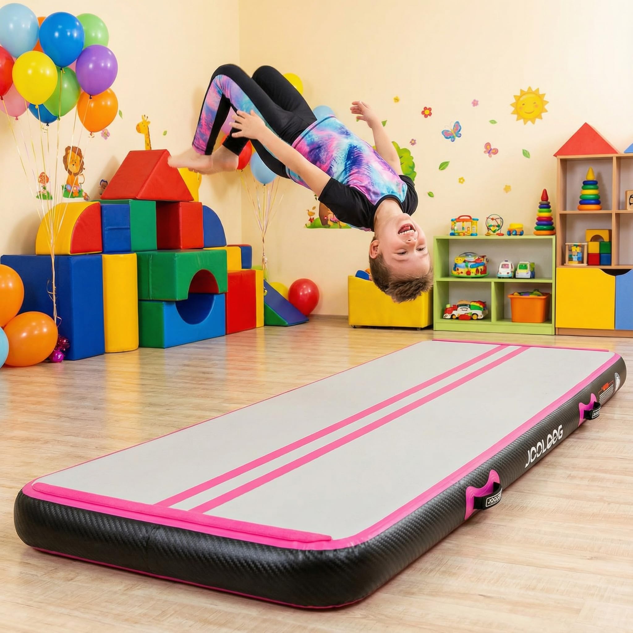 Tapis de gymnastique gonflable de 2 m, 2 m, 3 m, 4 m, 5 m, 6 m avec pompe à air électrique de 650 W pour tapis de culbute, tapis de 10.20 cm d'épaisseur pour usage domestique, plage, parc