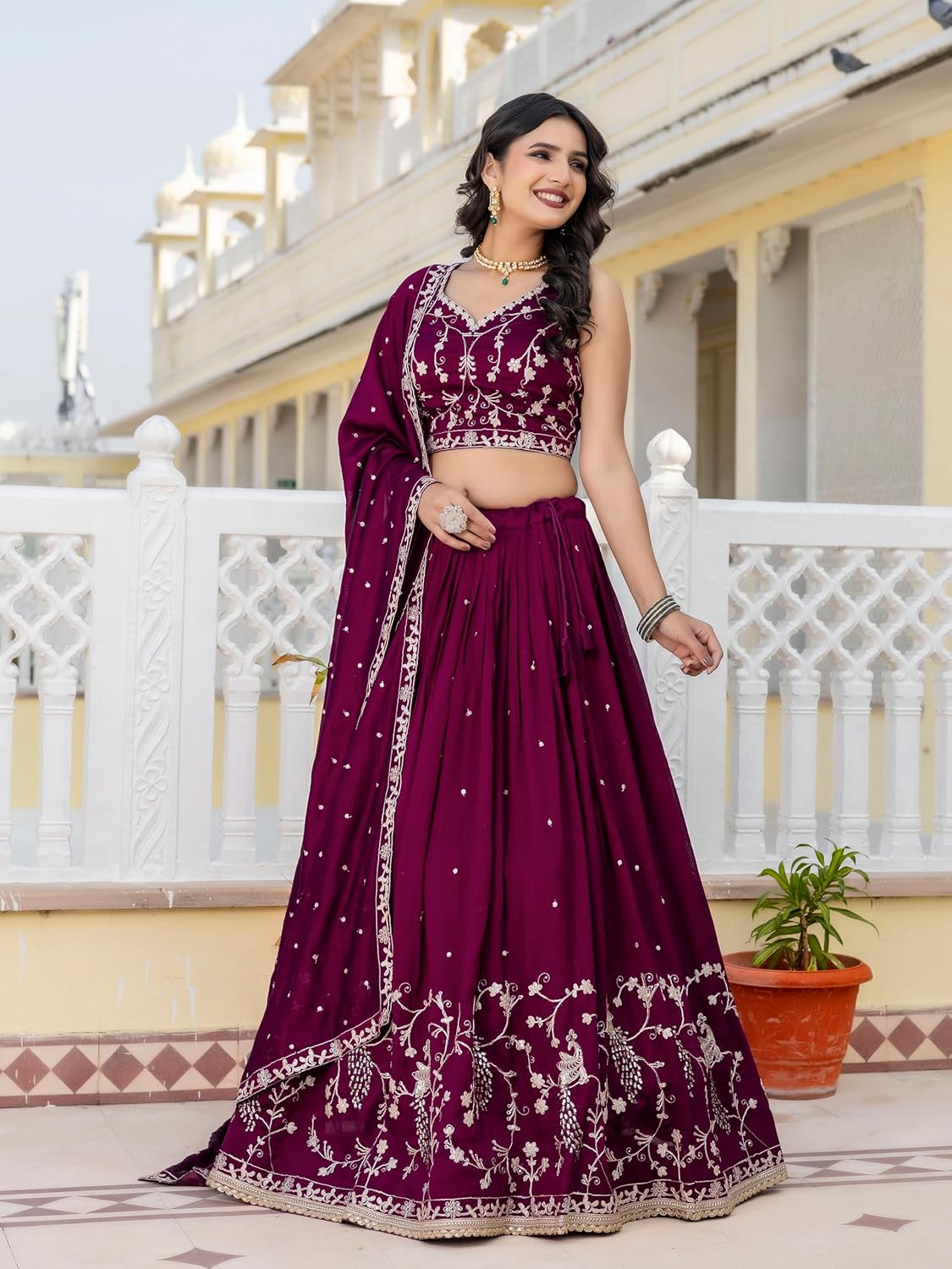 TRENDMALLS Women's Art Silk Embroidery Sequin work Lehenga Choli with Dupatta Ready To Wear