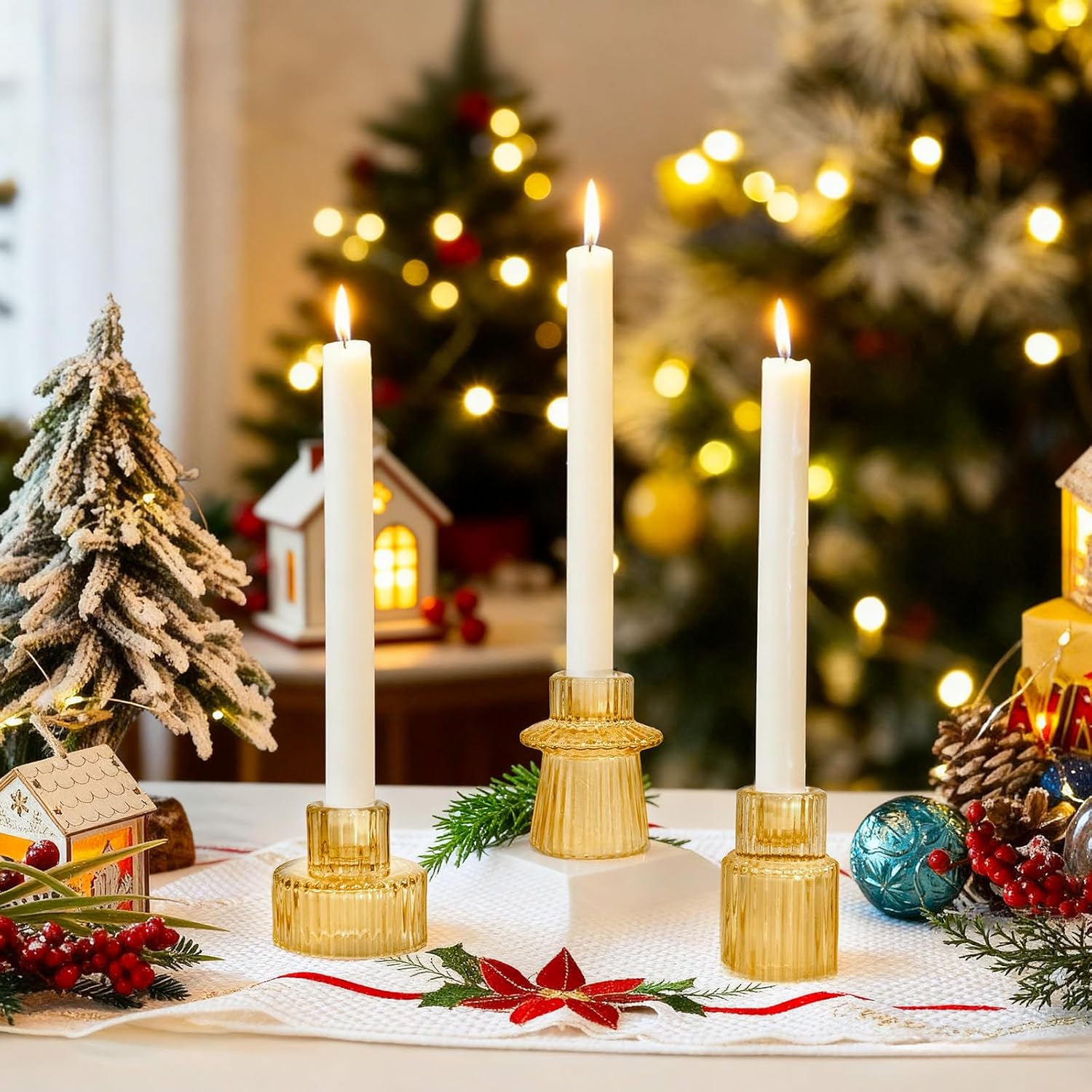 WELLIFE 6 Pcs Amber Glass Candle Holder, Taper Candle Holder, Amber Glass Candlestick Holder for Party, Wedding Decorations, Table Centerpieces and Thanksgiving - Image 7