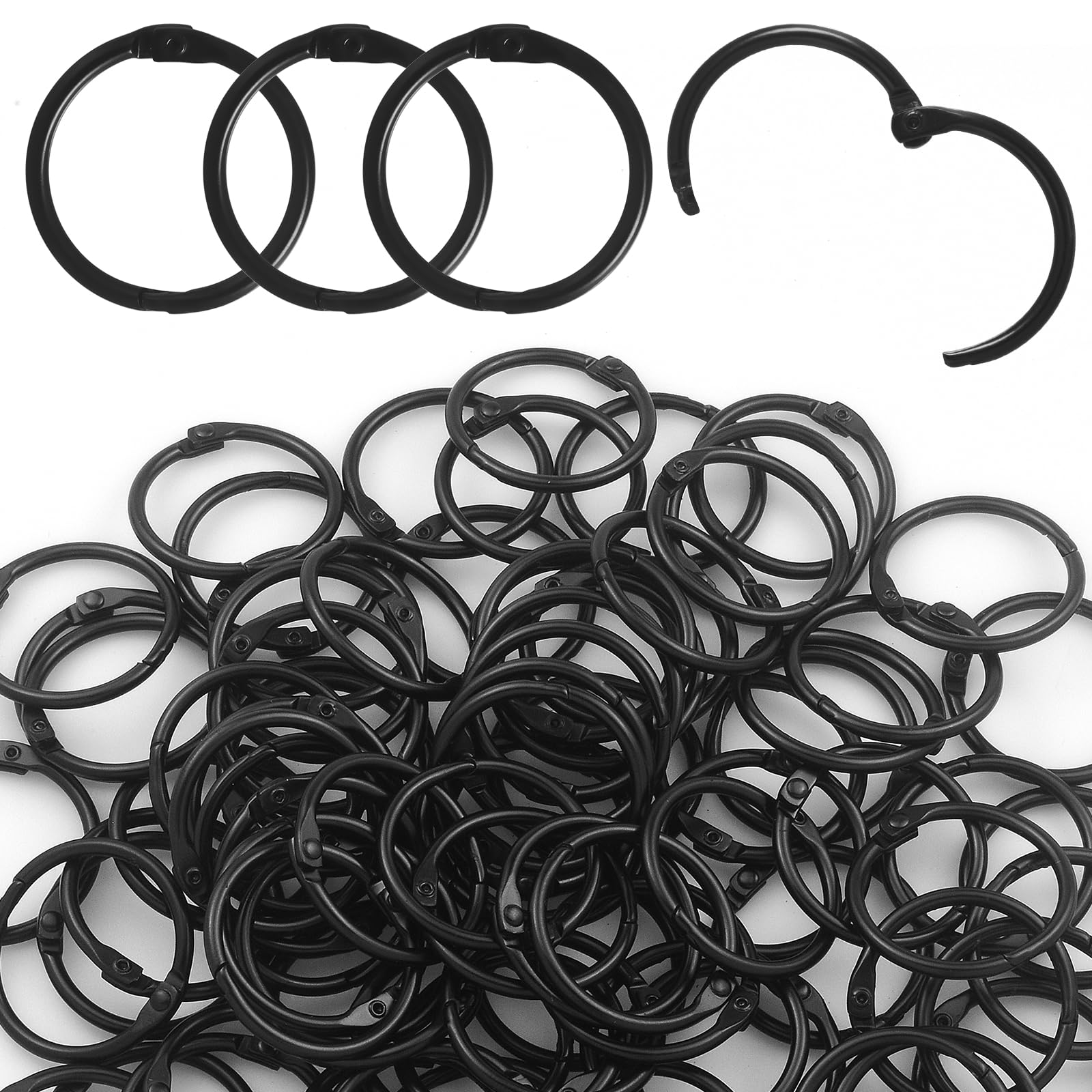LOUZAGO 100 Pack 1 Inch Binder Rings, Black Book Rings Index Card Ring, Metal Ring Binder Clips Key Rings Paper Rings for Office, School, Home (Black,
