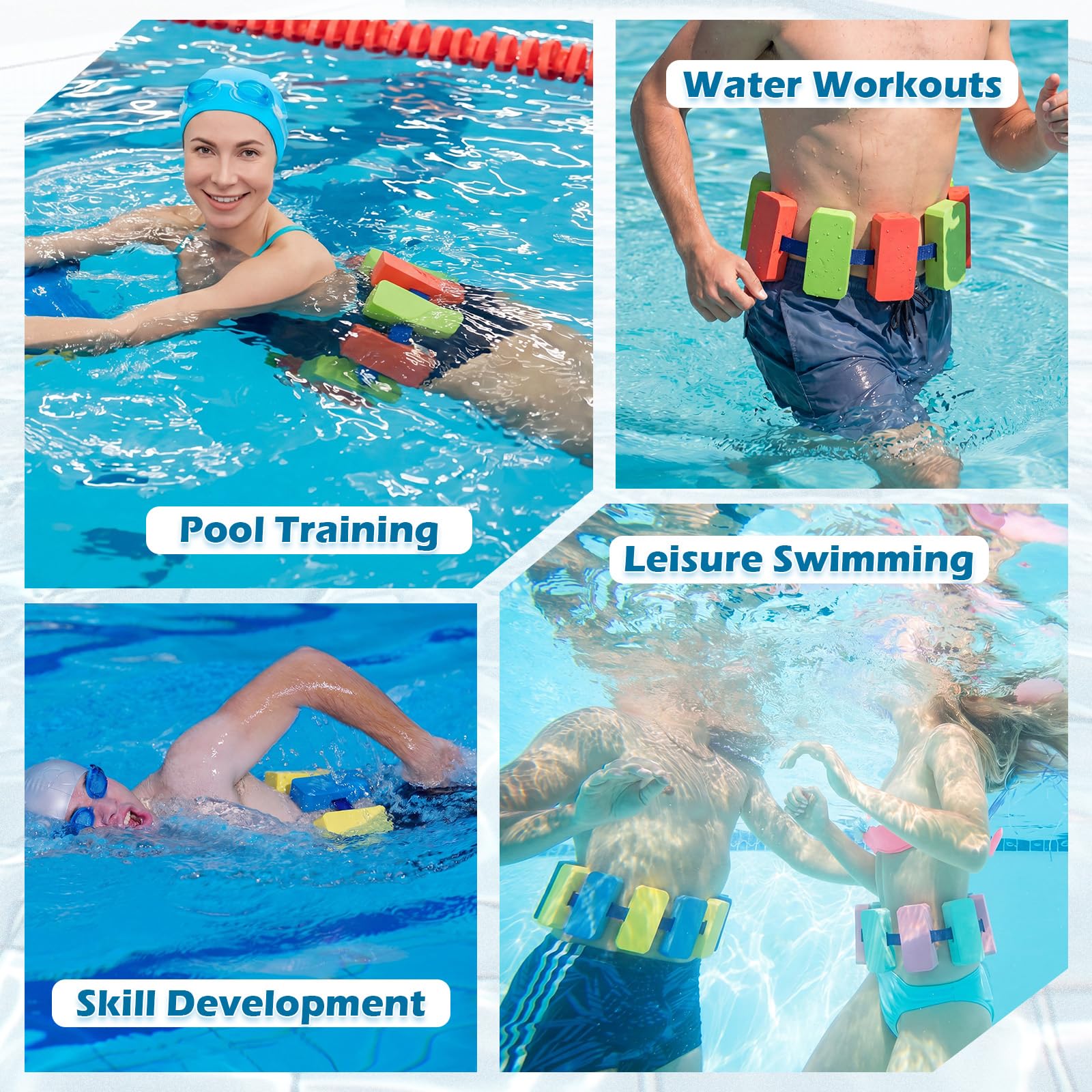 Arrowbash Cinture da nuoto adatte a girovita da 68,6 a 119,4 cm, in schiuma EVA con cinghia regolabile in vita, per principianti, allenamento di sicurezza, snorkeling, aerobica in acqua, esercizi in