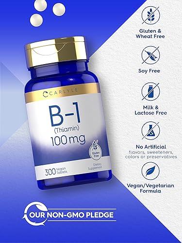 Miniatura 4 de Carlyle Vitamina B1 de 100 mg | 300 tabletas | Suplemento para mujeres y hombres | como tiamina HCl | Vegano, sin OMG y sin gluten