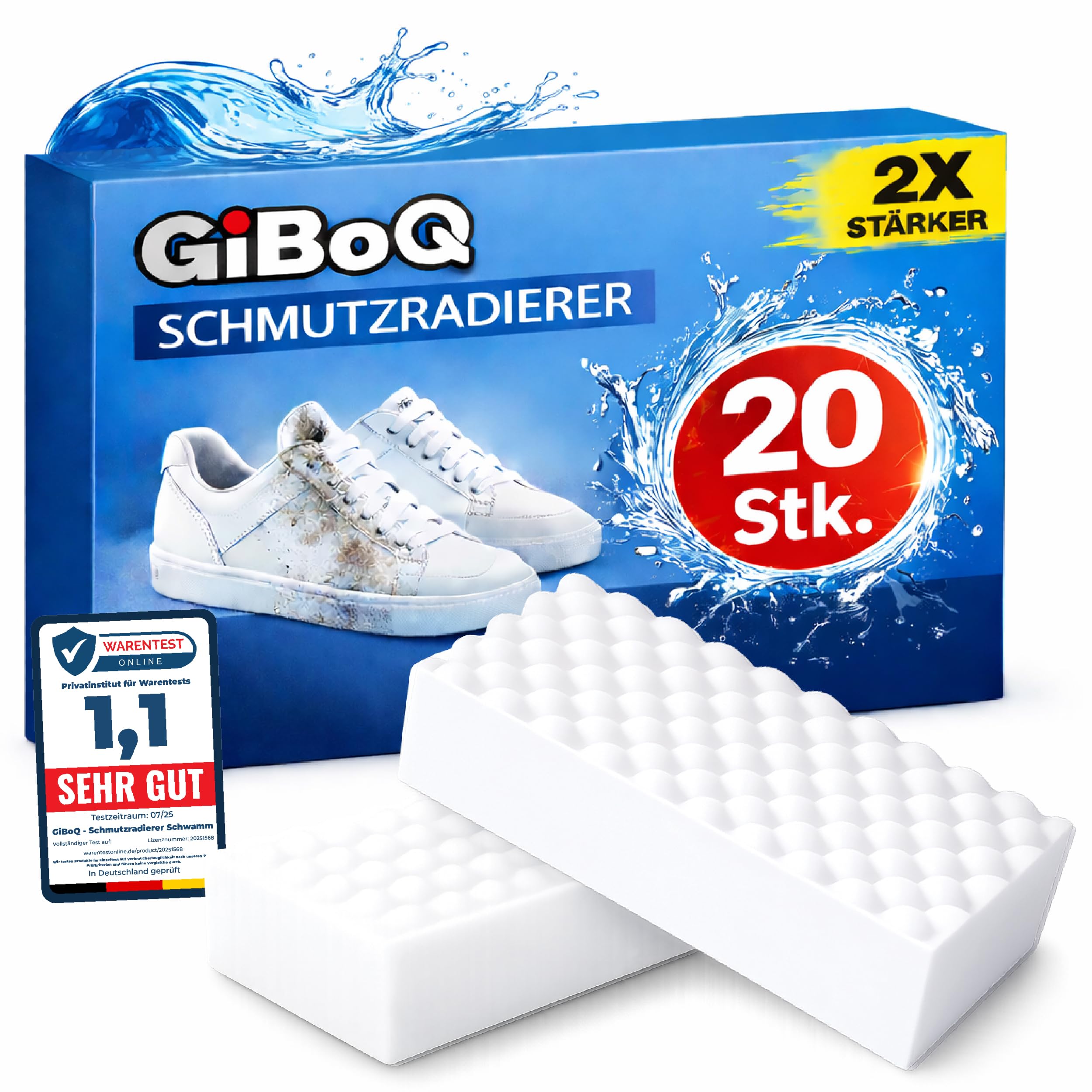 GiBoQ ® Premium Extra Dicht Schmutzradierer Schwamm – 20 Stück Radierschwamm & Zauberschwamm – Für Küche, Bad, Schuhe, Auto & Weiße Wände – 2X Stärker