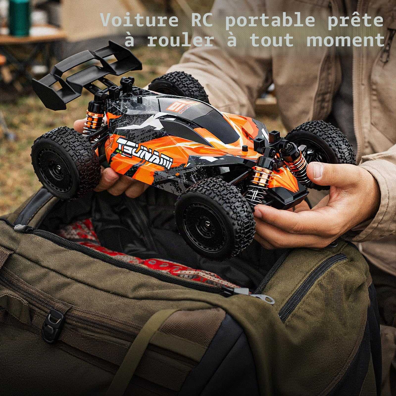 Voiture Télécommandée RC 4x4 Tout Terrain 1:18, Jusqu’à 36 km/h,Moteur RC380&ESC 30A,Transmission Métal,2x7,4 V 1300 mAh,2,4 GHz Résistante aux Éclaboussures,RC Car Haute Vitesse pour Garçon/Homme
