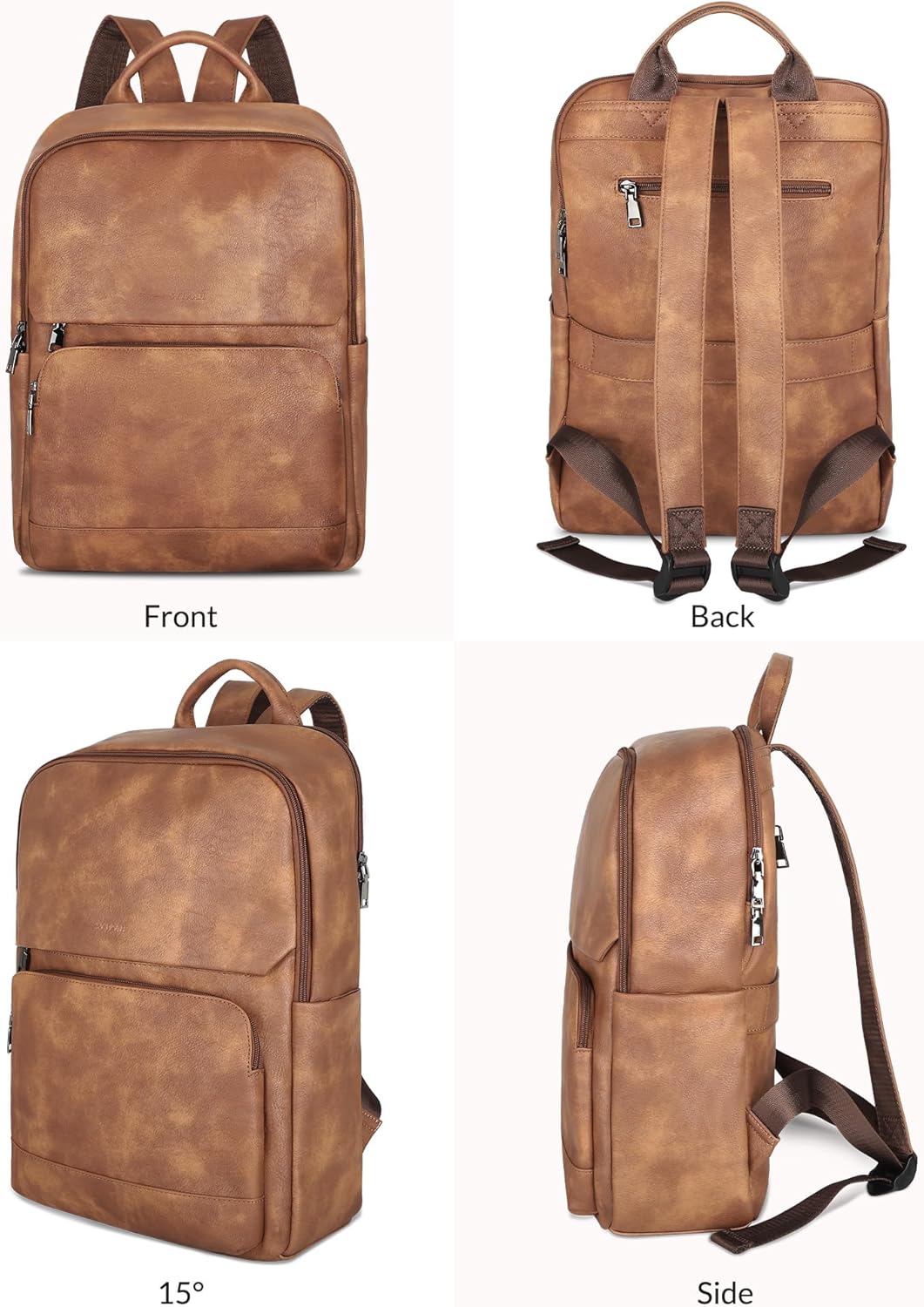 Leather Backpack for Women, Vintage 15.6 inch Laptop Backpack Purse for Women, College Casual Backpacks Ladies Computer Bags for Travel Business Work Mocha Brown - Image 8