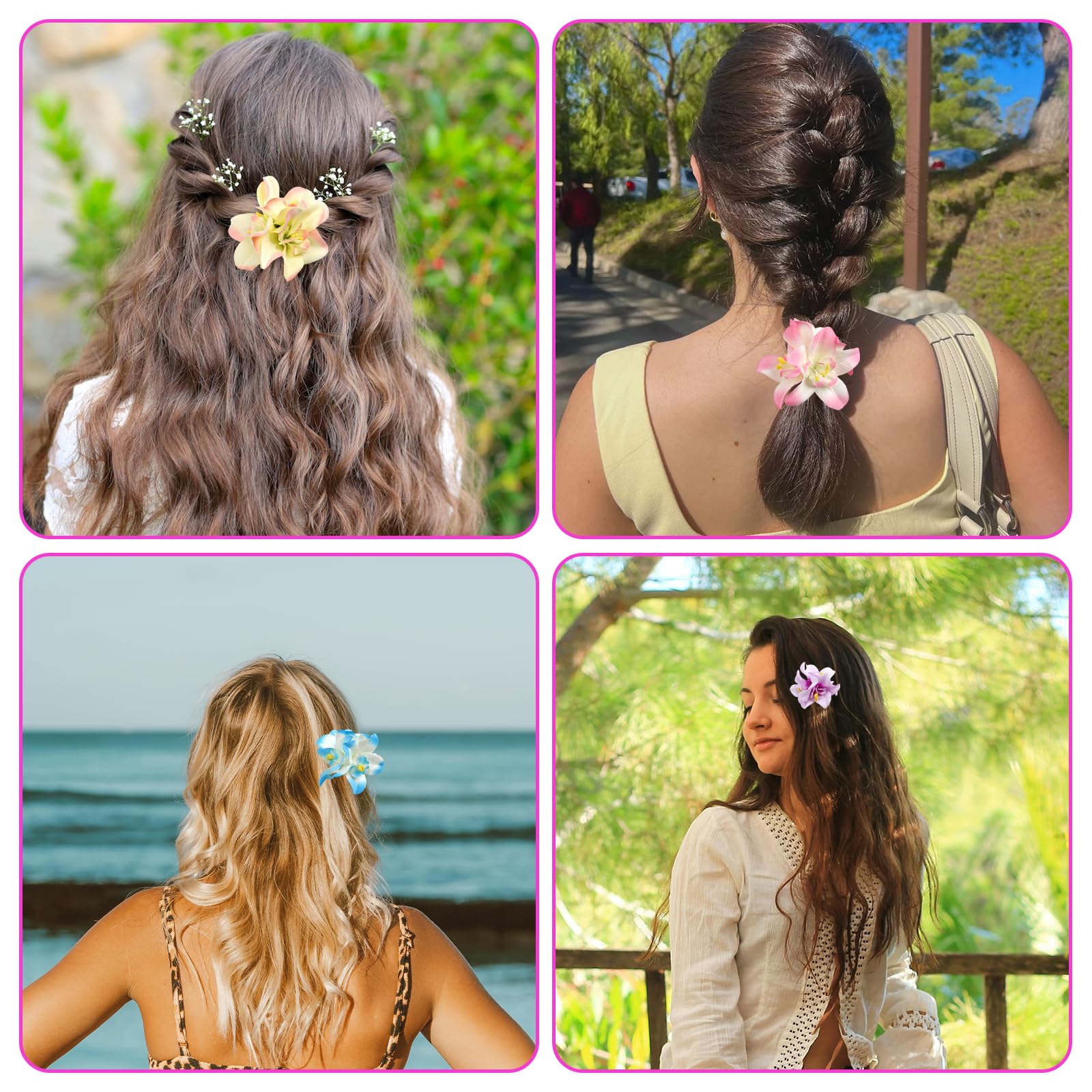 5 szt. hawajskich spinek do włosów dla kobiet i dziewcząt, 9 cm, sztuczne kwiatowe klipsy do włosów, plumeria, hibiskus, tropikalna spinka do włosów, na plażę, wakacje, imprezę, rejsy weselne, boho
