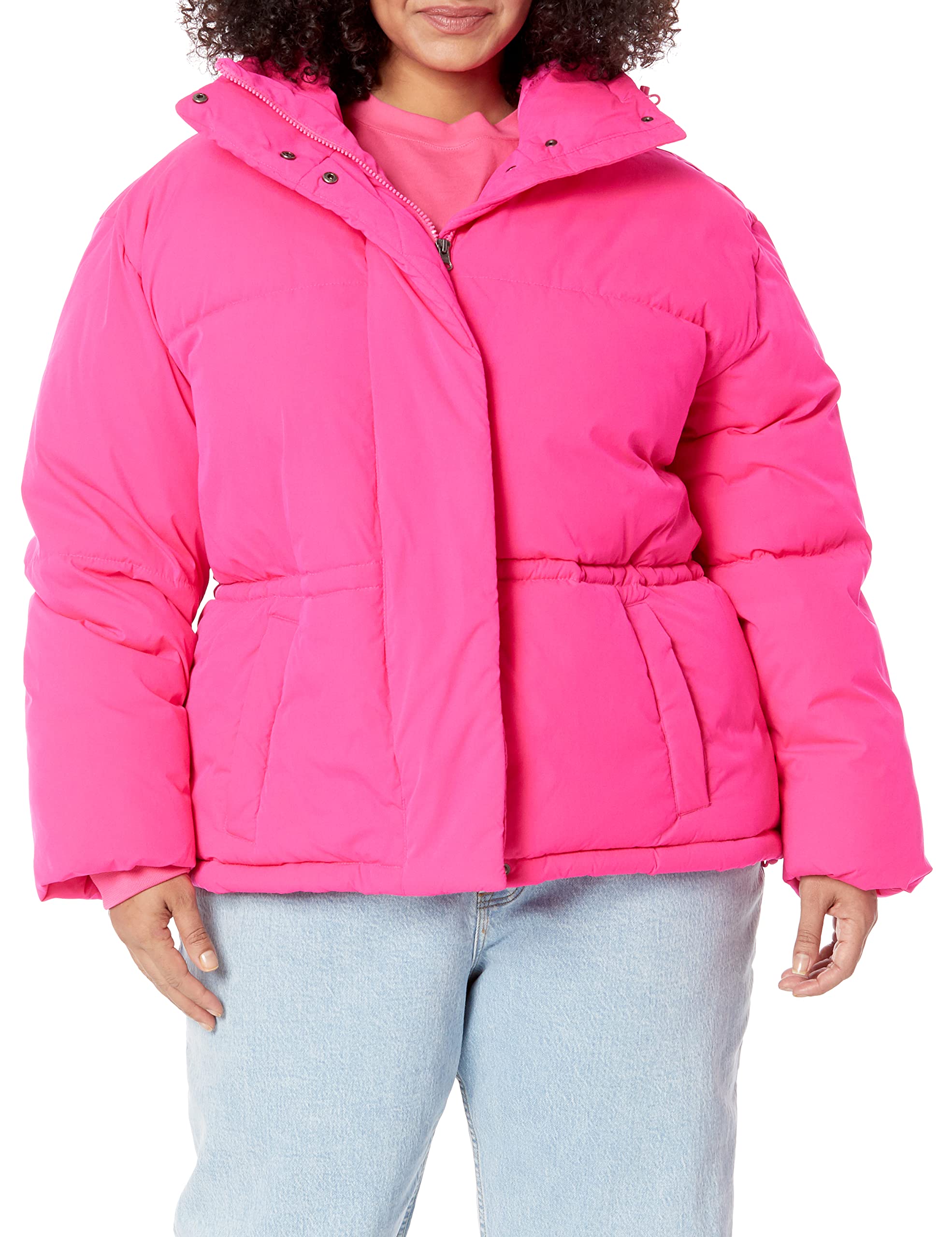 Amazon Essentials Mujer Chaqueta Acolchada Corta con Capucha y Cintura Ajustada (Disponible en Talla Grande)