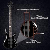 Vista 5 de Ktaxon Juego de bajo eléctrico de tamaño completo con diseño de llama con amplificador de 20 W, bolsa de bajo portátil, cable de amplificador Negro