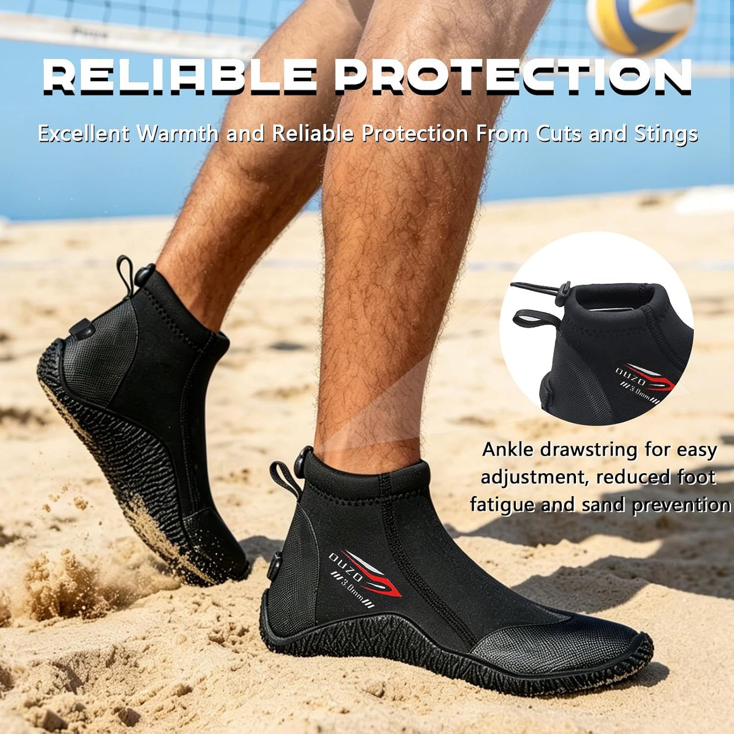Skyone Neoprene Dive Boots Men Women, 3MM Diving Scuba Shoes with Anti-Slip Premium Rubber Durable Sole, Wetsuit Boots Surf Booties for Beach Sailing Snorkeling Water Sports