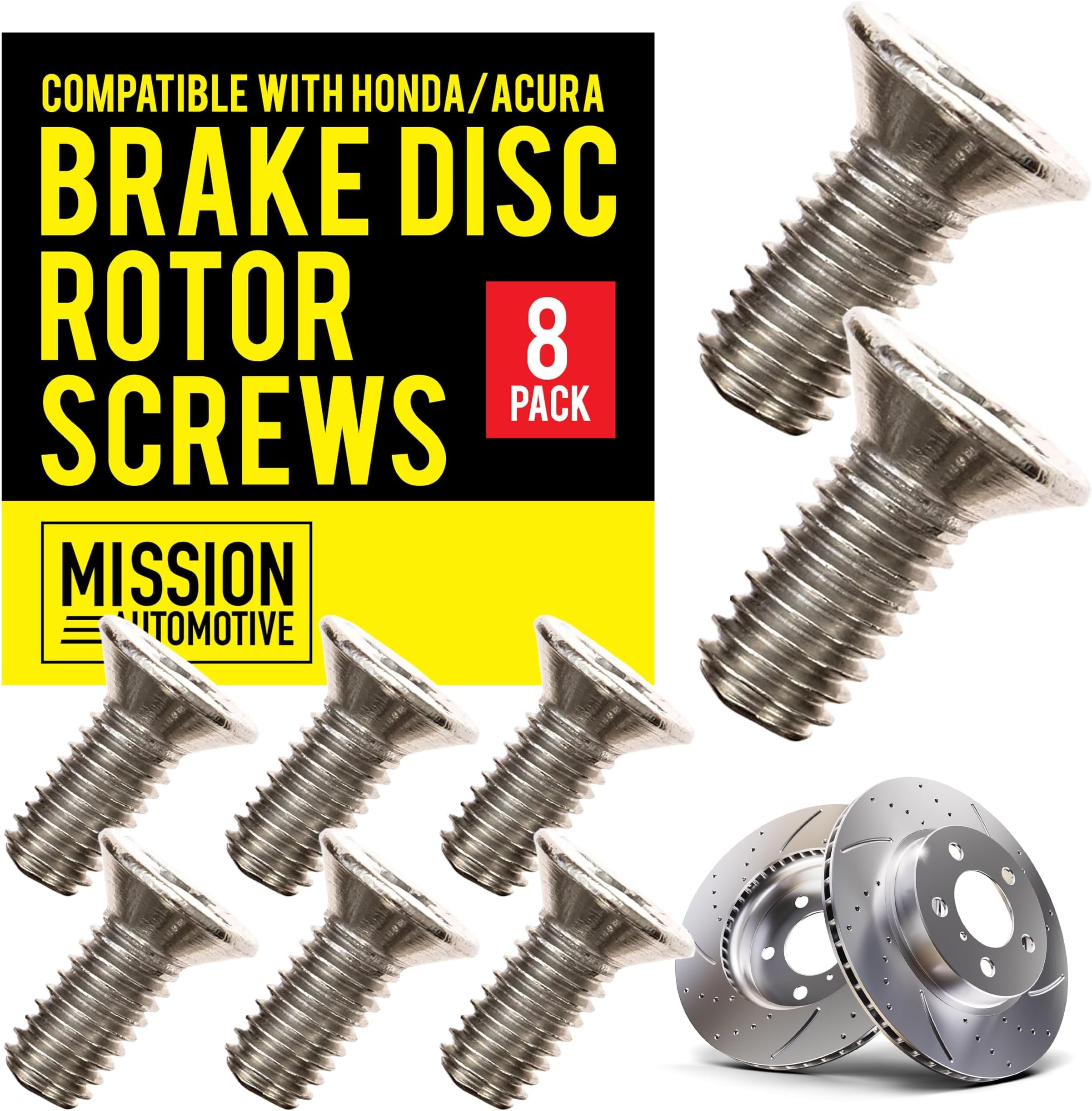 Mission Automotive Rotor Screws - Stainless Steel Brake Retaining Screws - Compatible with Honda, Acura, Hyundai & Kia Models for Disc Brake Rotor Maintenance - Pack of 8