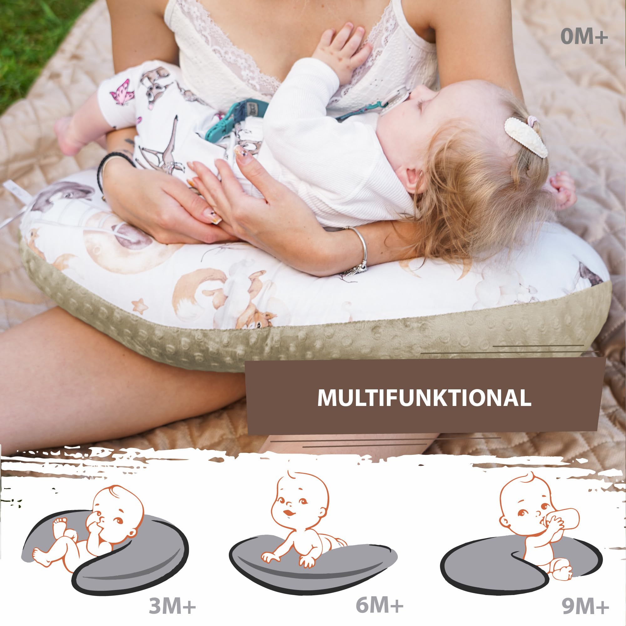 Piccolo cuscino per allattamento Basic 130 cm - Cuscino per allattamento compatto piccolo cuscino per allattamento Nursing Breastfeeding Pillow per viaggiare Sonno Orso addormentato Marrone