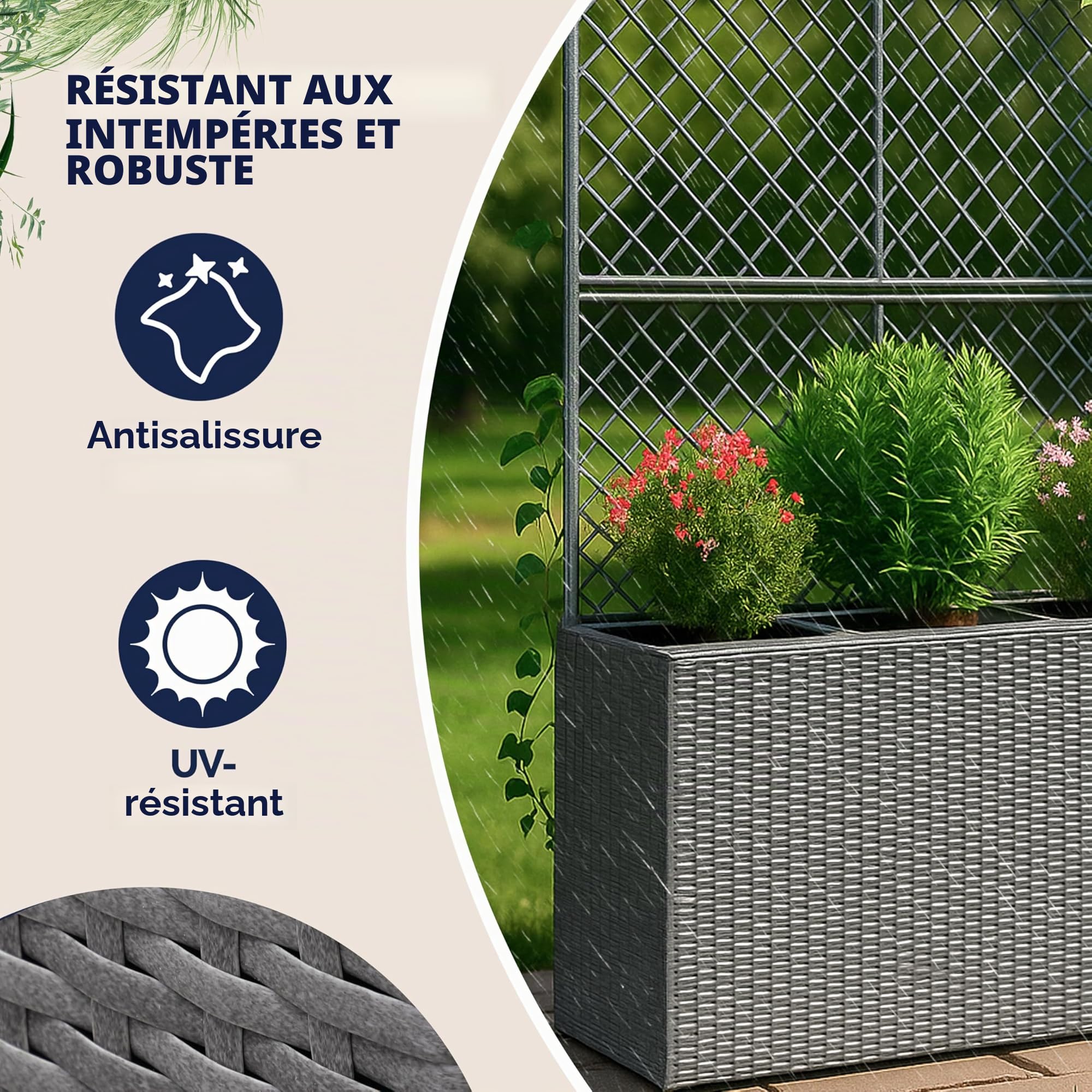 Casaria Jardinière en polyrotin avec Treillis Gris 146 x 83 x 30,5 cm Set de 3 Pots de Fleurs bac à Fleurs pour Jardin Maison Balcon