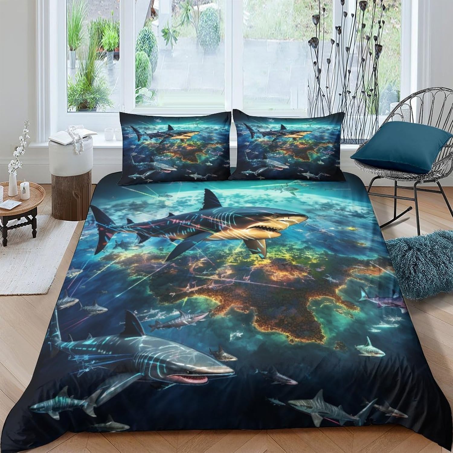Parure de lit 2 personnes requin animal 3D housse de couette 240x220