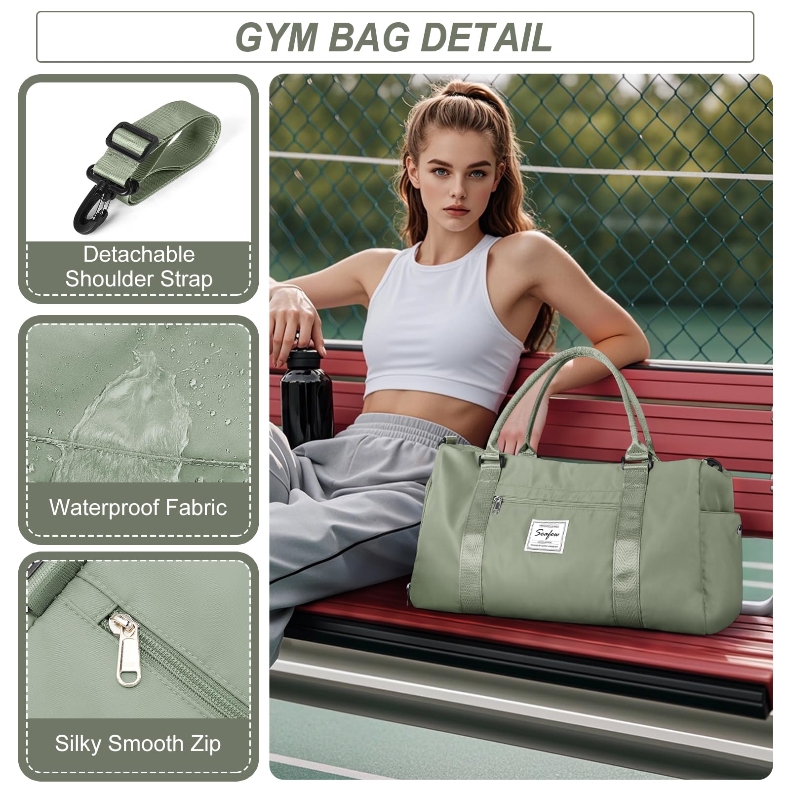 Sport Duffel Bag Damen Herren Sporttasche mit Schuhfach & Nassfach Reisetasche Handgepäck Tasche Sporttaschen Fitness Gym Bag Weekender Travel Bag Schwimmtasche Trainingstasche,A9-Graugrün