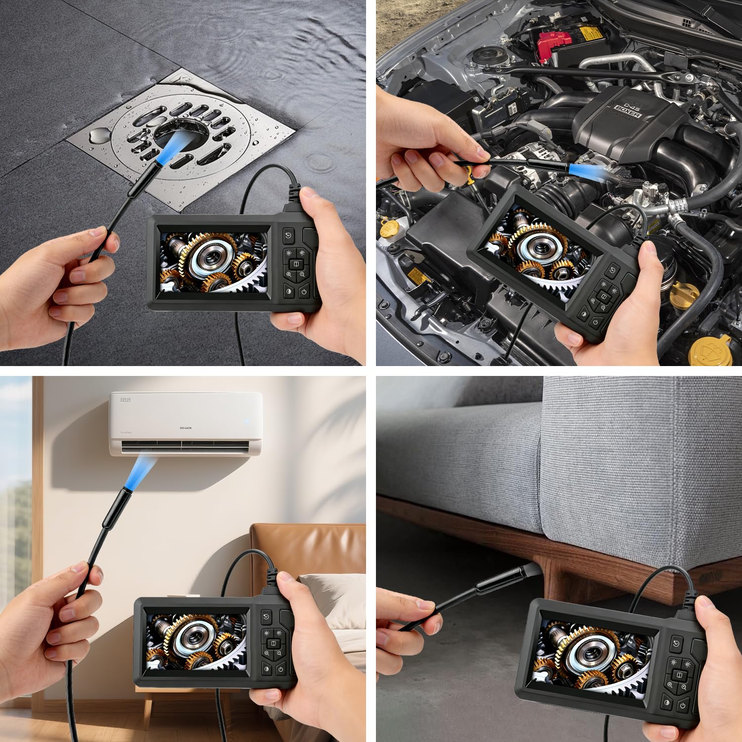 Cámara endoscópica de 16 pies con luz, cámara de boroscopio de inspección con pantalla IPS de 4.3 pulgadas, endoscopio HD 1080P, alcance de calibre de cable semirrígido de 16 pies, endoscopio