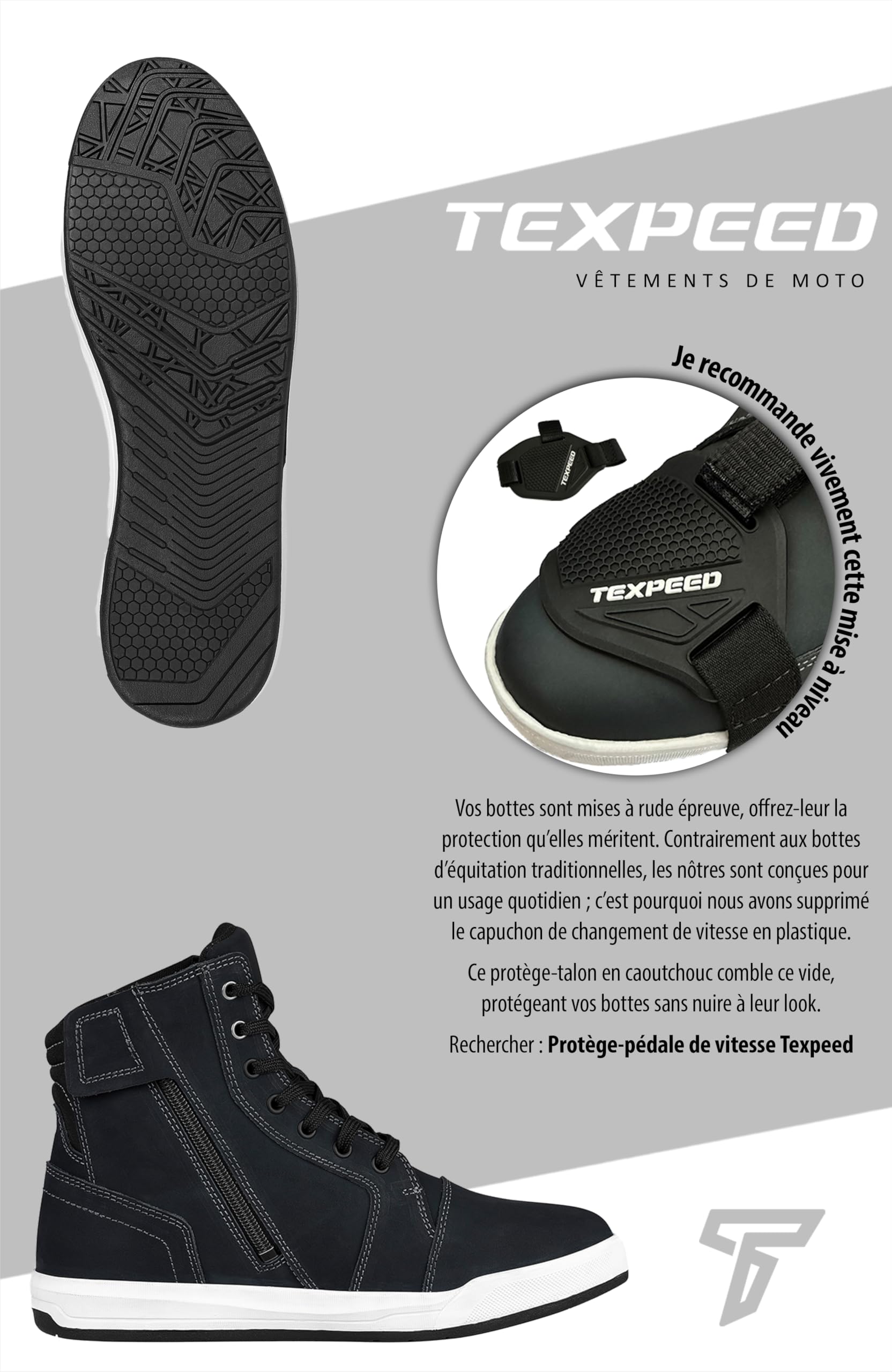 Texpeed Bottes De Moto Pour Hommes Homologuées - Chaussures De Motard En Cuir De Protection - Bleu Gris - Courte longueur - Taille 43 EU