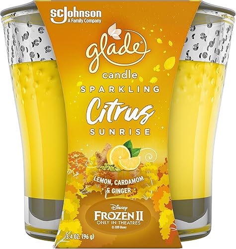 Glade Glass Candle Sparkling Citrus Sunrise Ambientador infundido con aceites esenciales, 3.4 onzas