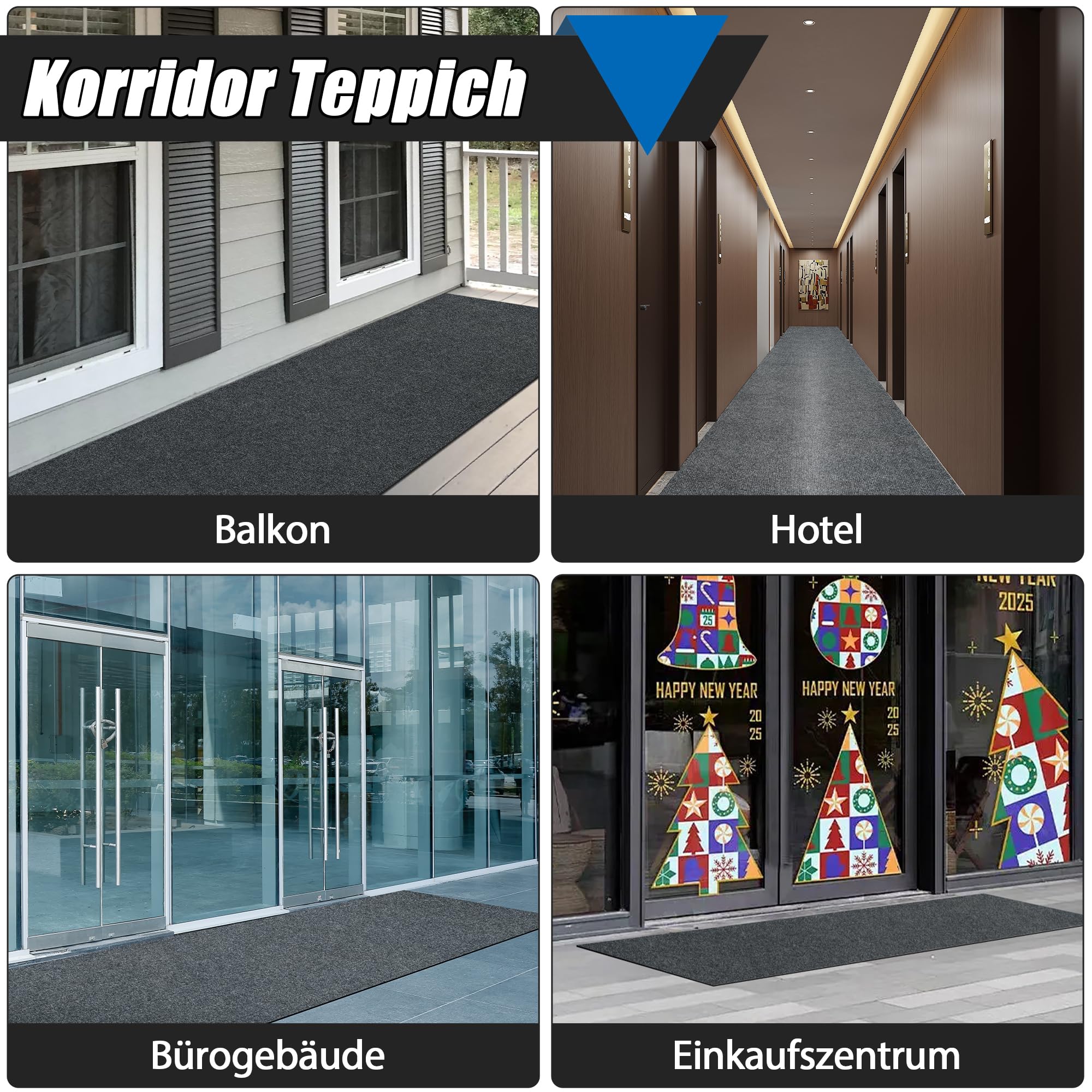 bimiti Teppich Läufer Flur rutschfest 300x90cm Schmutzfangmatte | Teppichläufer Küchenteppich Waschbar Korridor Teppich Meterware Fußmatte für Wohnzimmer Schlafzimmer Küche Büro Flur, Grau