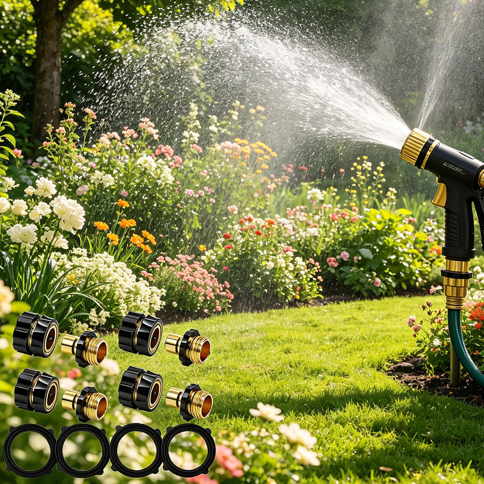 Generisch 4 conectores de manguera multiusos con cierre rápido, sistemas de riego de plástico, accesorios para jardinería al aire libre, adaptador de manguera de agua de riego