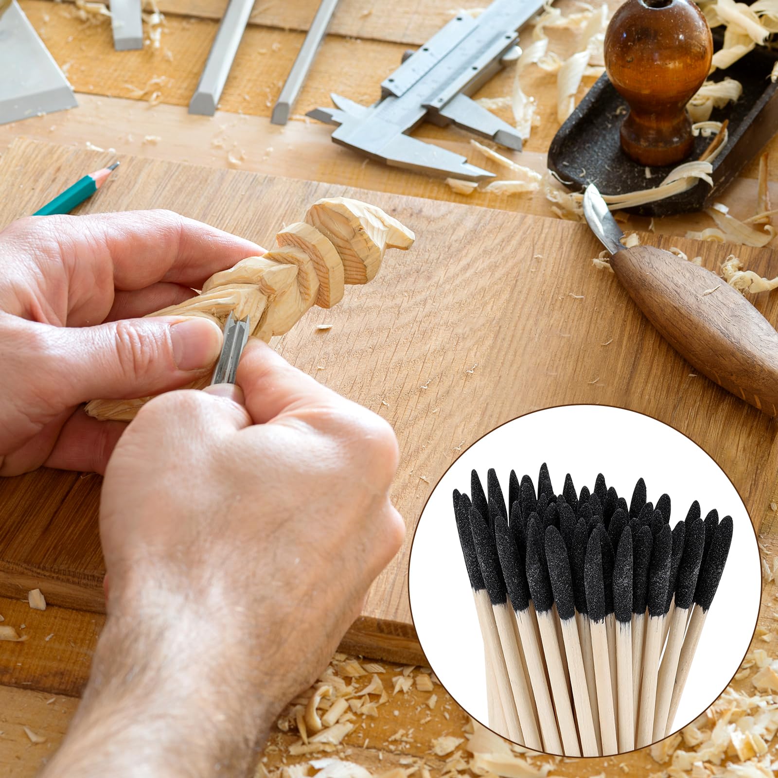 Confezione da 50 bastoncini abrasivi per spazi ristretti, ramoscelli di levigatura obliqui per dettagli fini, bastoncini abrasivi per modelli in plastica, legno, hobby