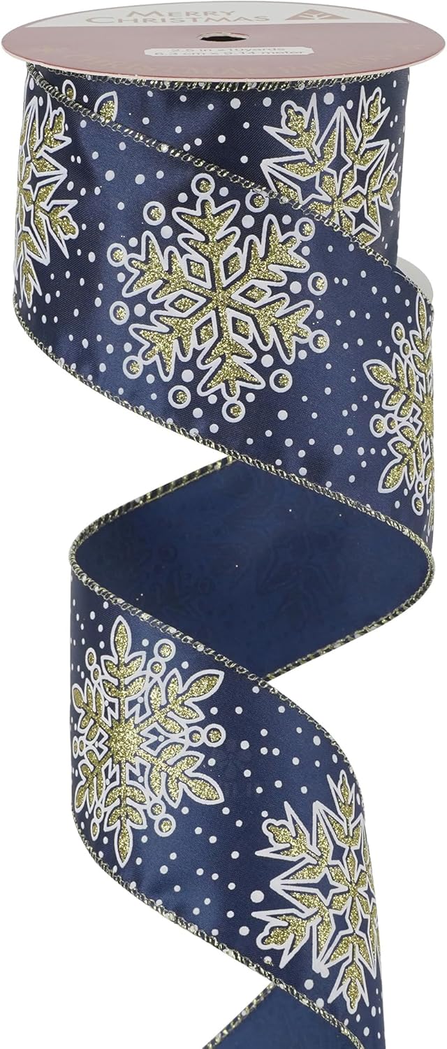 Amazon.com: MEEDEE Navy Snowflake Ribbon Navy Blue Ribbons with Gold ...