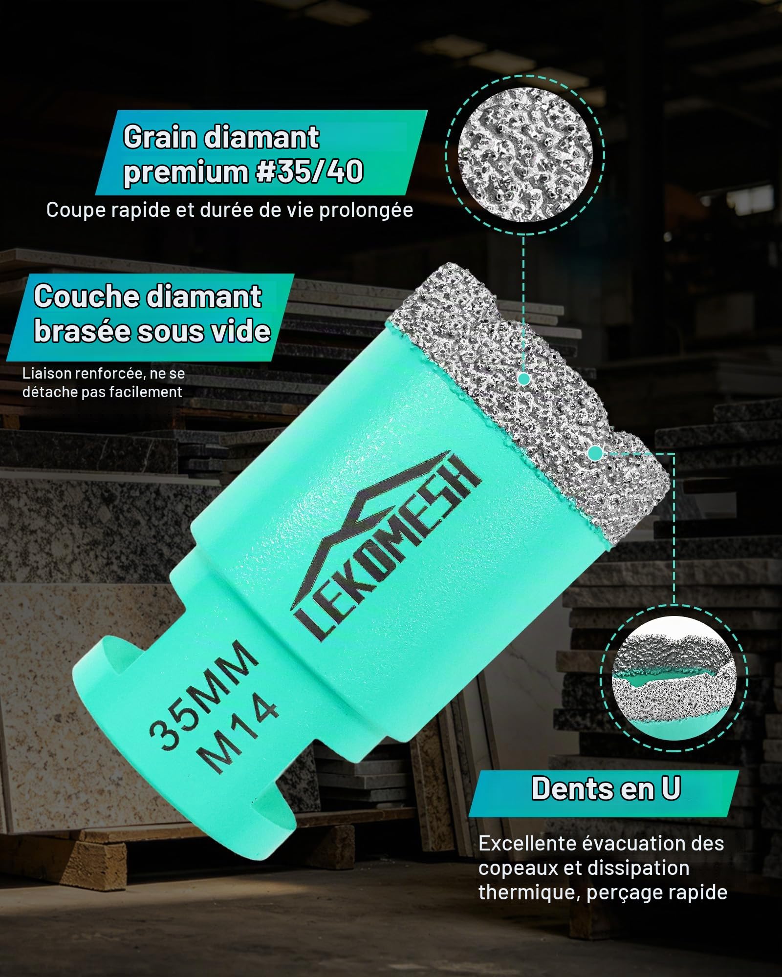Diamant Scie Cloche Carrelage - 4 pièces 20/35/50/68mm Foret Diamant Carrelage Scie Cloche Diamant pour Porcelaine Céramique Granit Marbre Pierre, M14 Filetage