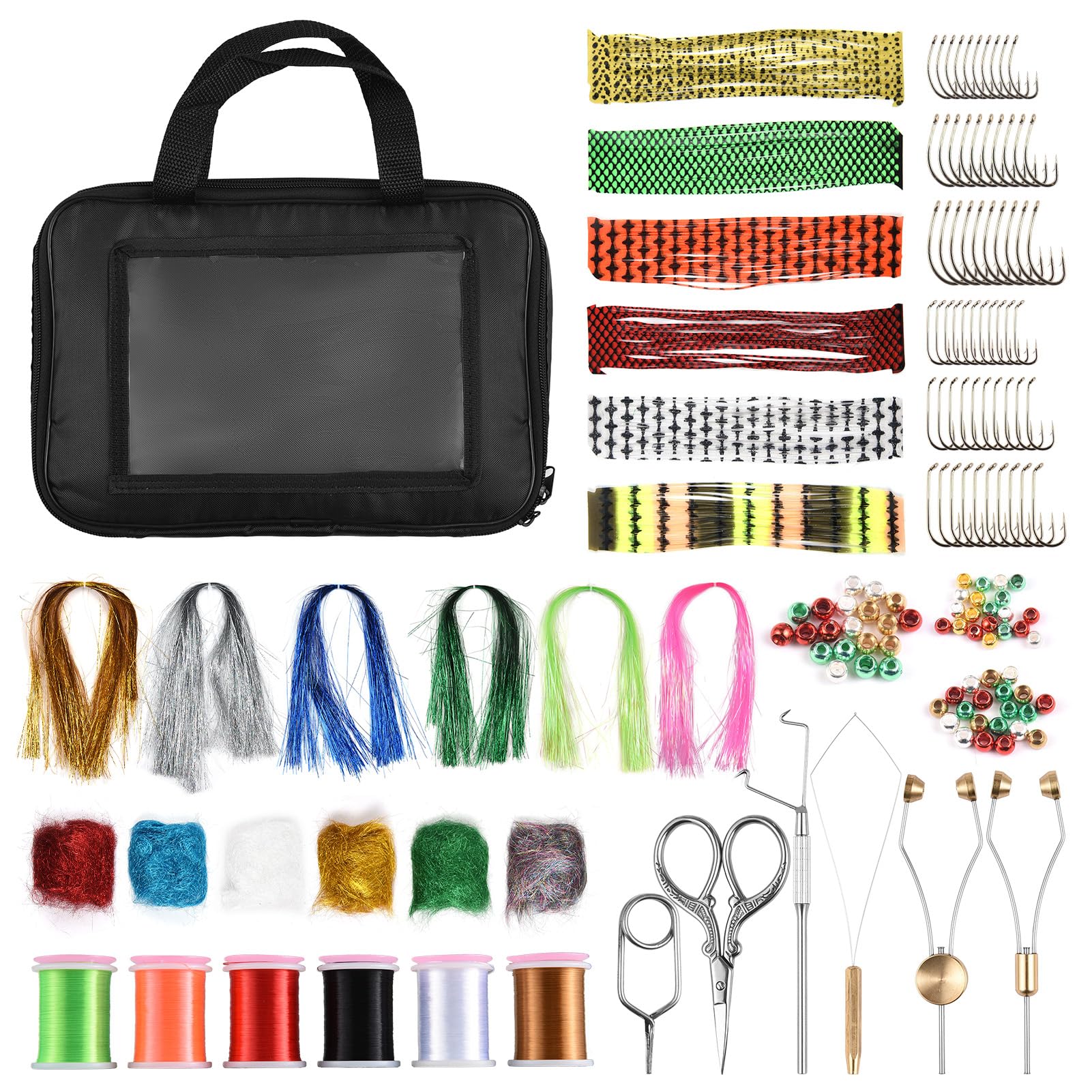 Kit di Strumenti e Materiali per Costruire Mosche per Principianti, Set di Esche da Pesca con Accessori da 150 Pezzi Mosche Attraenti Spigole e Trote