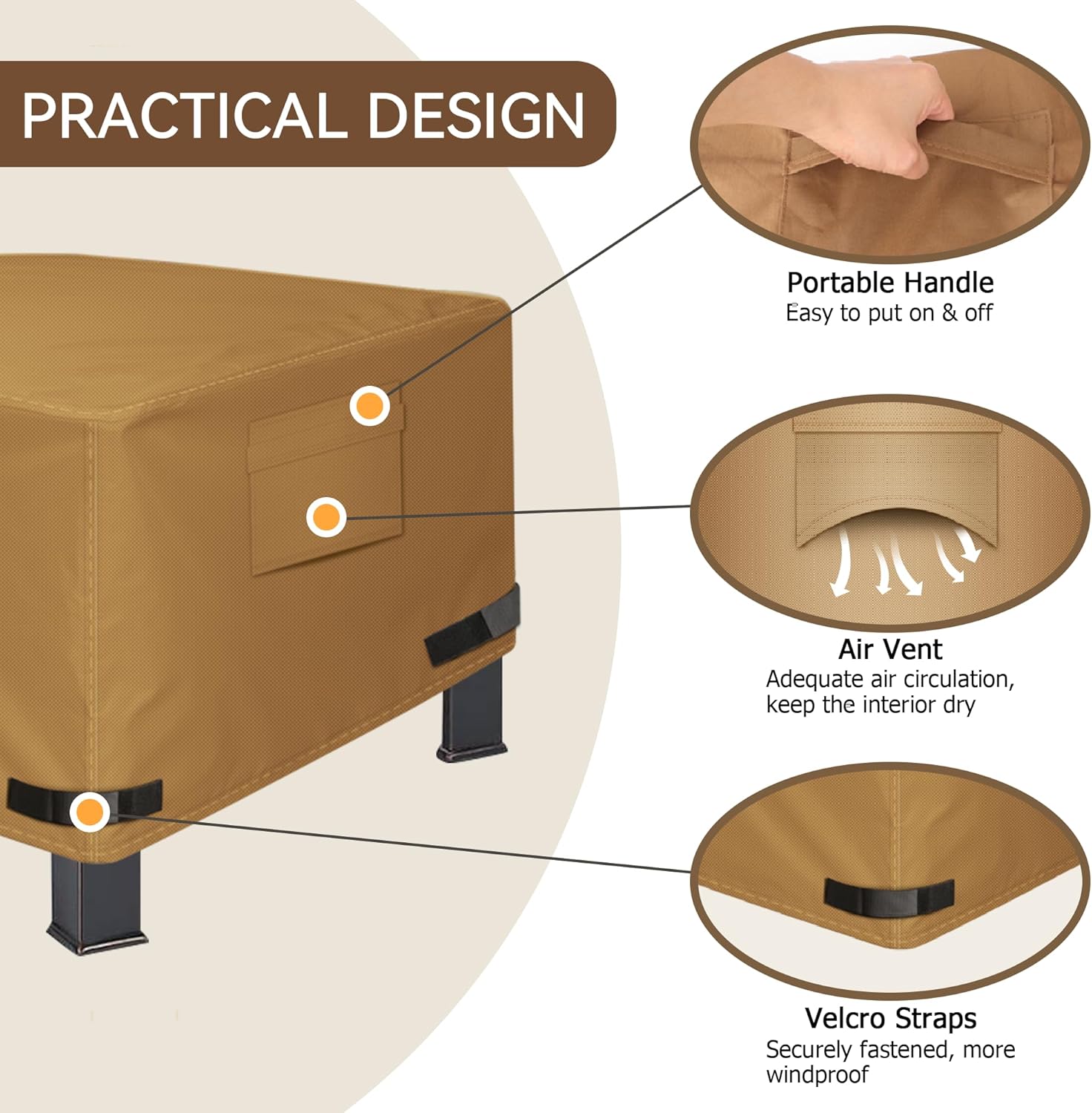 NEXCOVER Square Fire Pit Cover - Waterproof 600D Heavy Duty Cover, Premium Patio Outdoor Cover, 32”L x 32”W x 24”H, Fits for 28 inch, 30 inch, 31 inch, 32 inch Fire Pit / Table, Brown. - Image 4