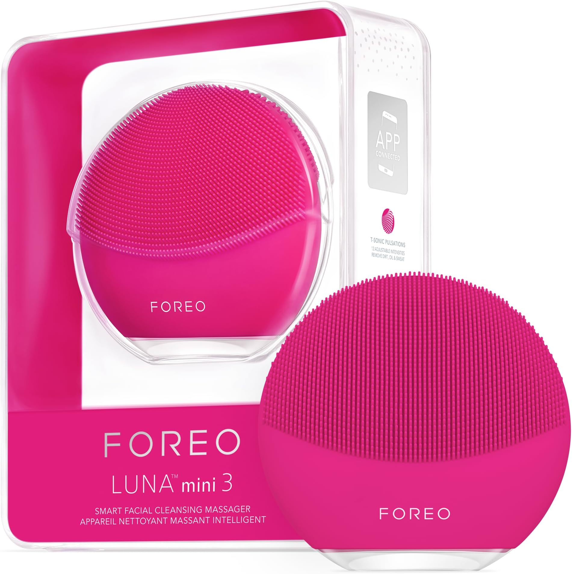 LUNA mini 3 Ultra-hygienic Facial Cleansing Brush - All Skin Types - Face Massager for Clean & Healthy Face Care - Extra Absorption of Facial Skin Care Products - Waterproof - Fuchsia