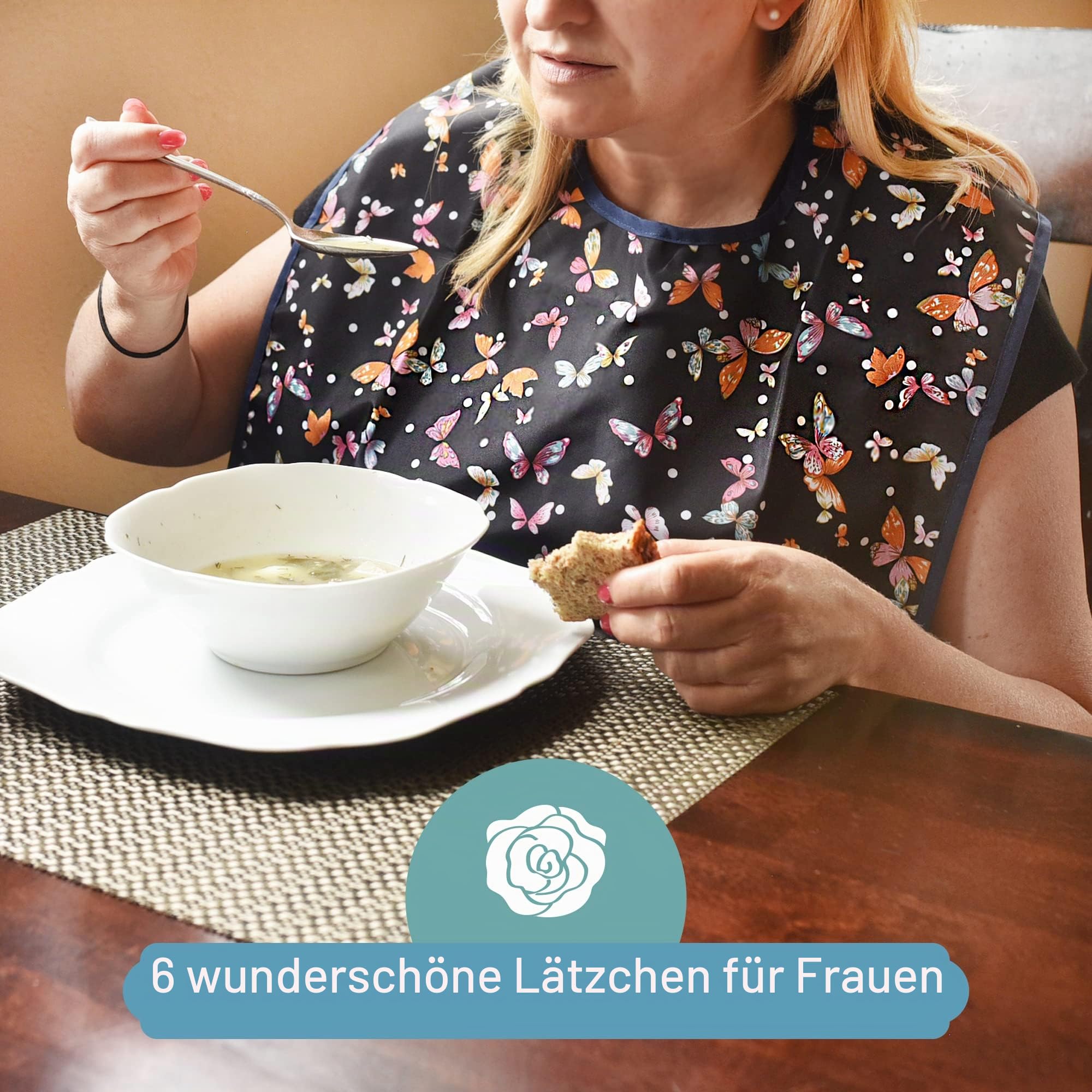 Lätzchen für Erwachsene mit Krümelfänger, wasserfest und wiederverwendbar, 6 Stück