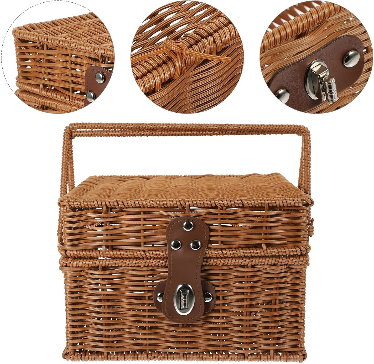 Yardwe Handwoven Picnic Basket Lid for Camping Rustic Storage Lightweight and Material for Fruits Snacks Family Gatherings