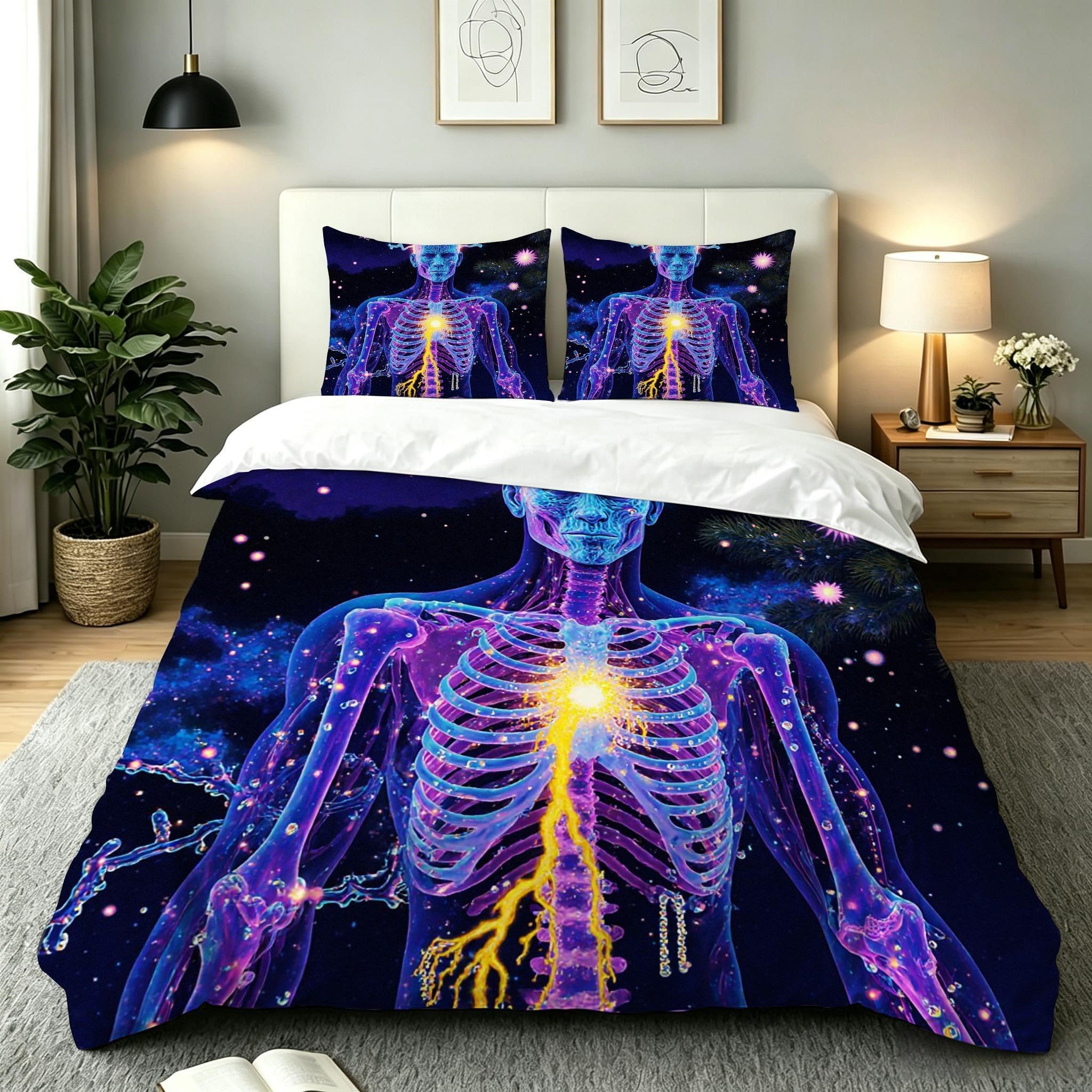 Housse de Couette 220x240 Figure Humaine Violette avec 2 Taies d'Oreillers