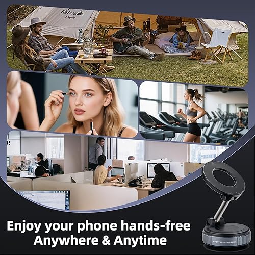 Miniatura 5 de Soporte magnético de teléfono para automóvil, con ventosa ajustable de 360, soporte de teléfono MagSafe tamaño de bolsillo, soporte de teléfono