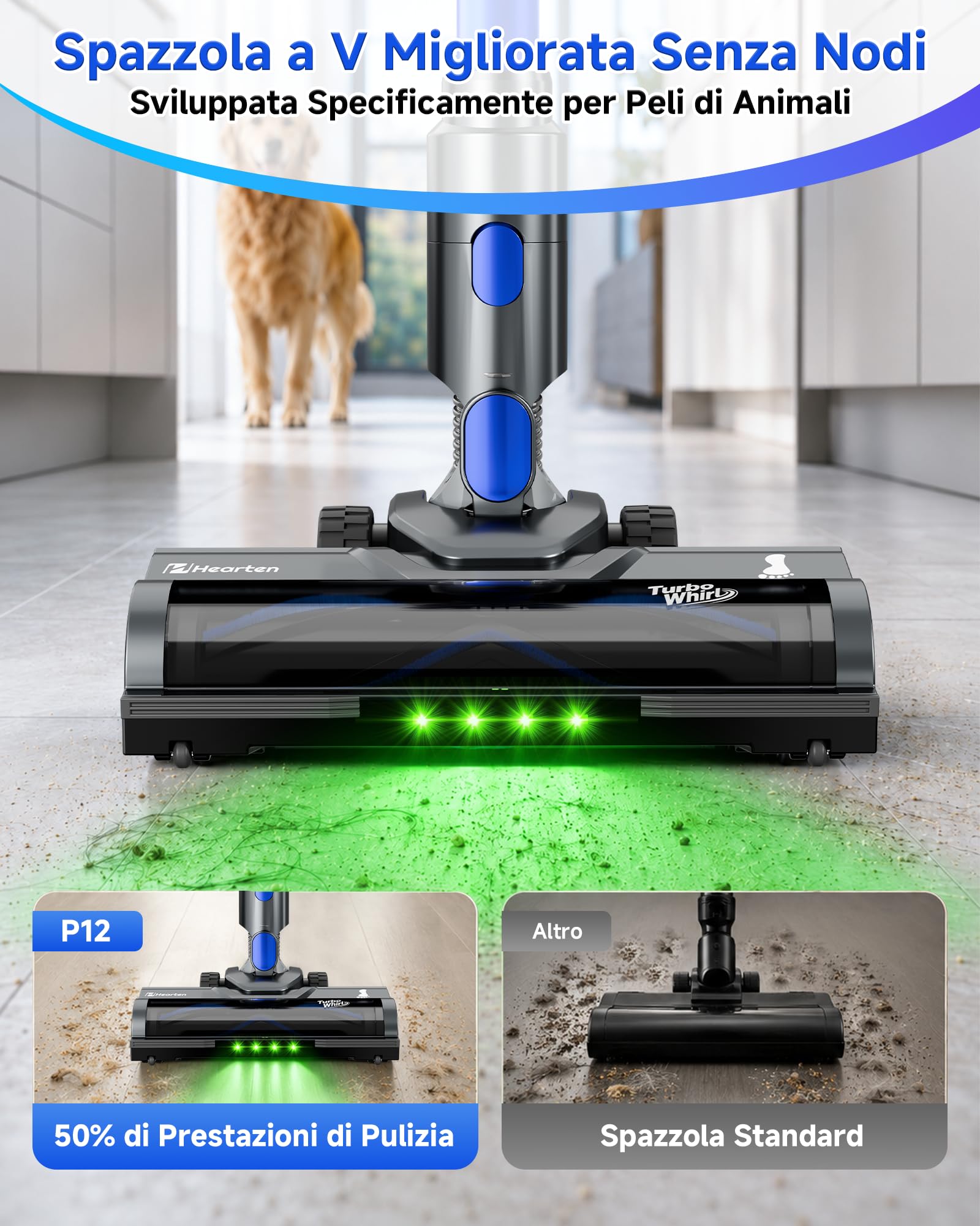 Aspirapolvere Senza Fili, con Display LED, 1,6 L Capacità, Anti-Enmêlement | Autoportante, Leggera, 45kPa/60min, Filtrazione multistadio, LED Verde, Per Animali/Pavimenti/Tappeti/Auto