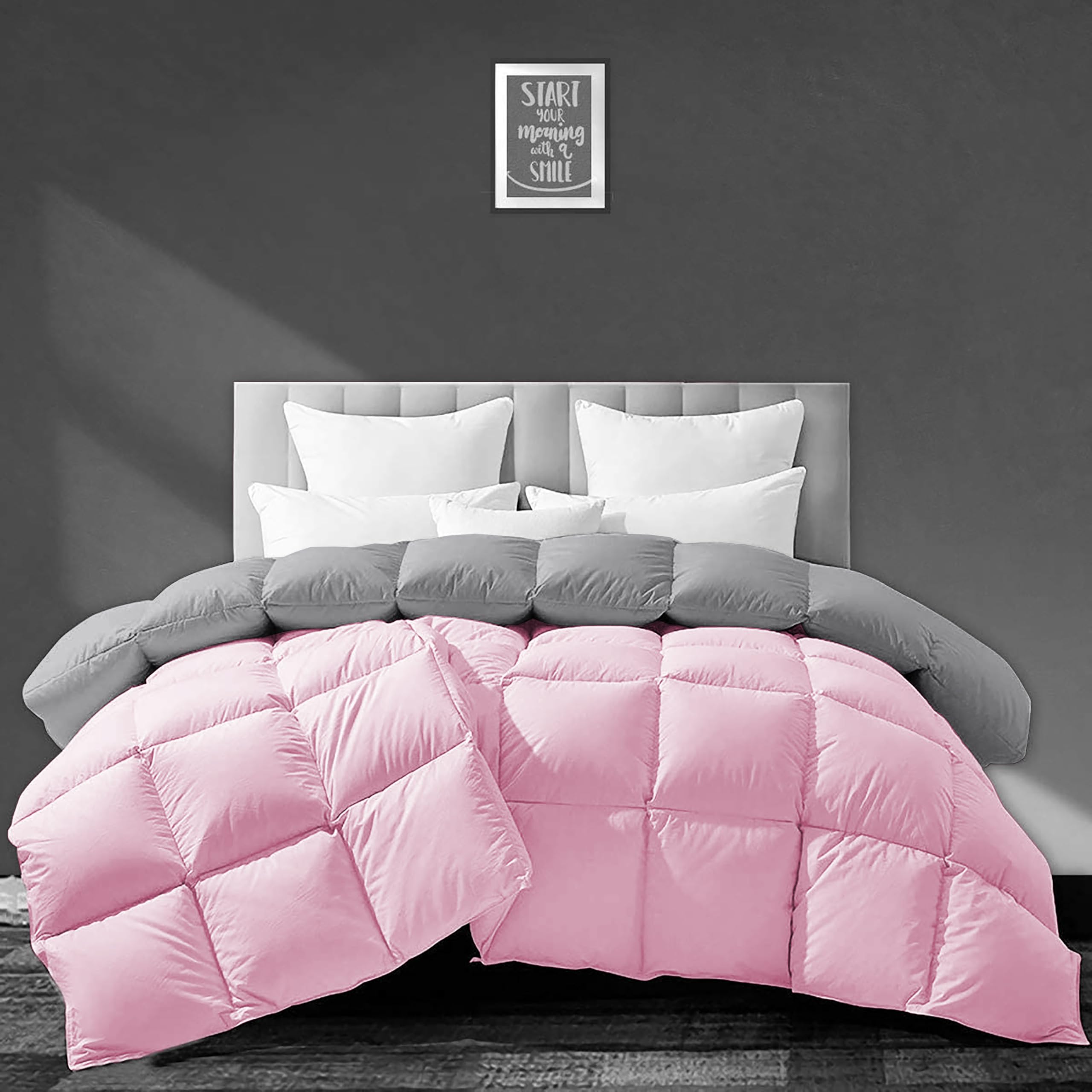 Luxurious 500 GSM Winter Comforter Double Bed Size (90"X100") - Premium Collection Heavy Winter Comforter 500 GSM Microfiber Fill - Duvet/Blanket Double Bed - Baby Pink/Silver Grey Color-image-46