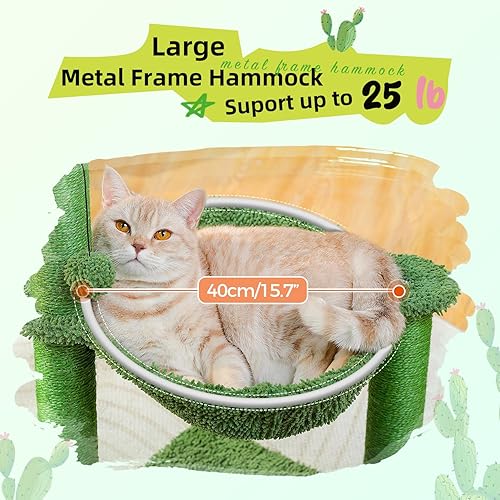 Miniatura 4 de Árbol de Gato con Forma de Cactus de PAWZ Road, Torre para Gatos de 33 Pulgadas con Auto-Limpiador para Gatos, Hamaca Suave y Poste de Rascado